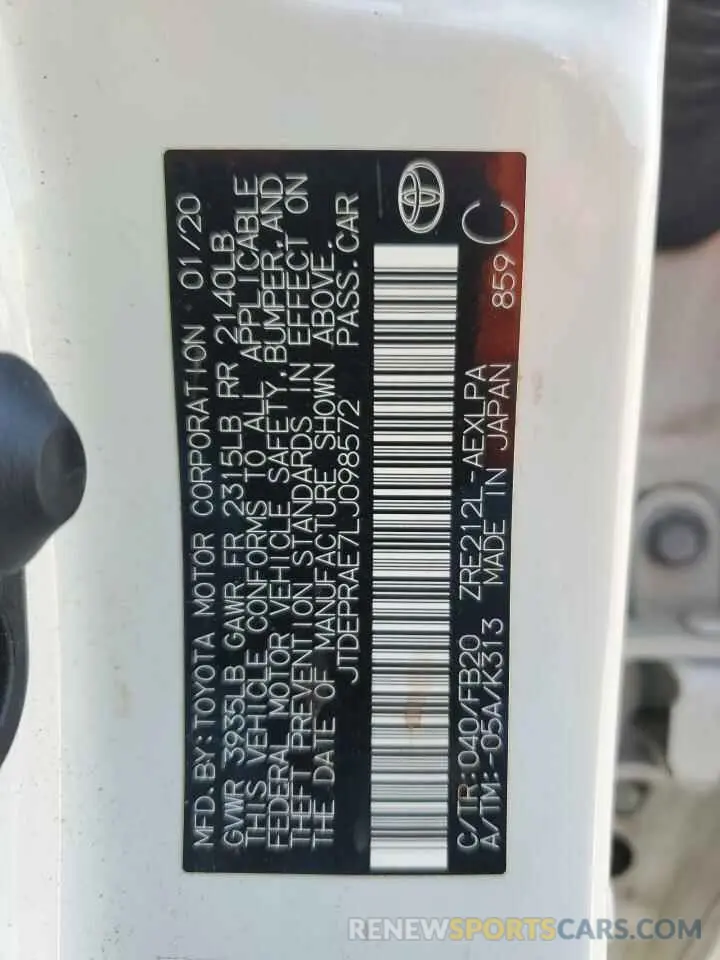 12 Photograph of a damaged car JTDEPRAE7LJ098572 TOYOTA COROLLA 2020