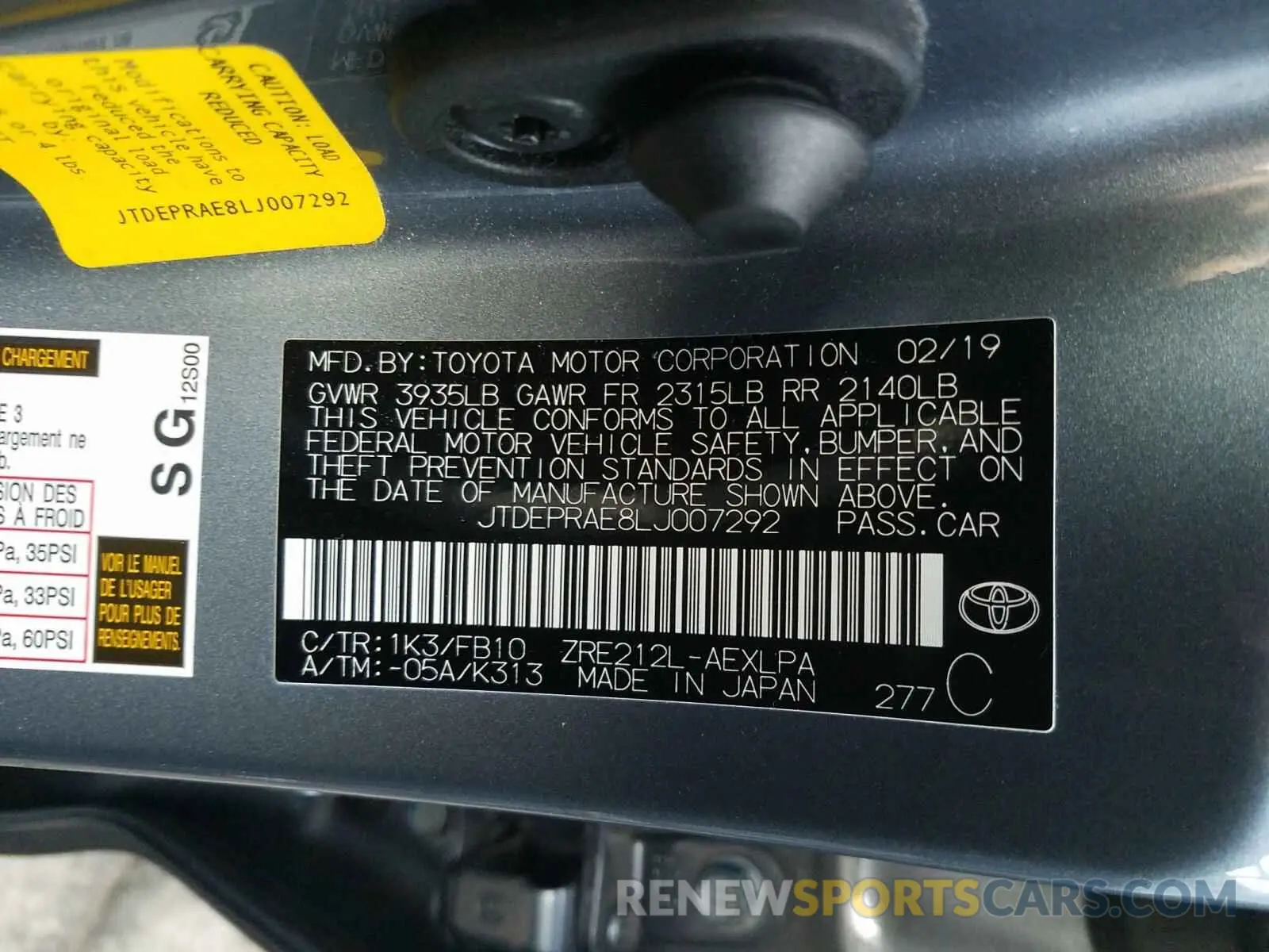 10 Photograph of a damaged car JTDEPRAE8LJ007292 TOYOTA COROLLA 2020