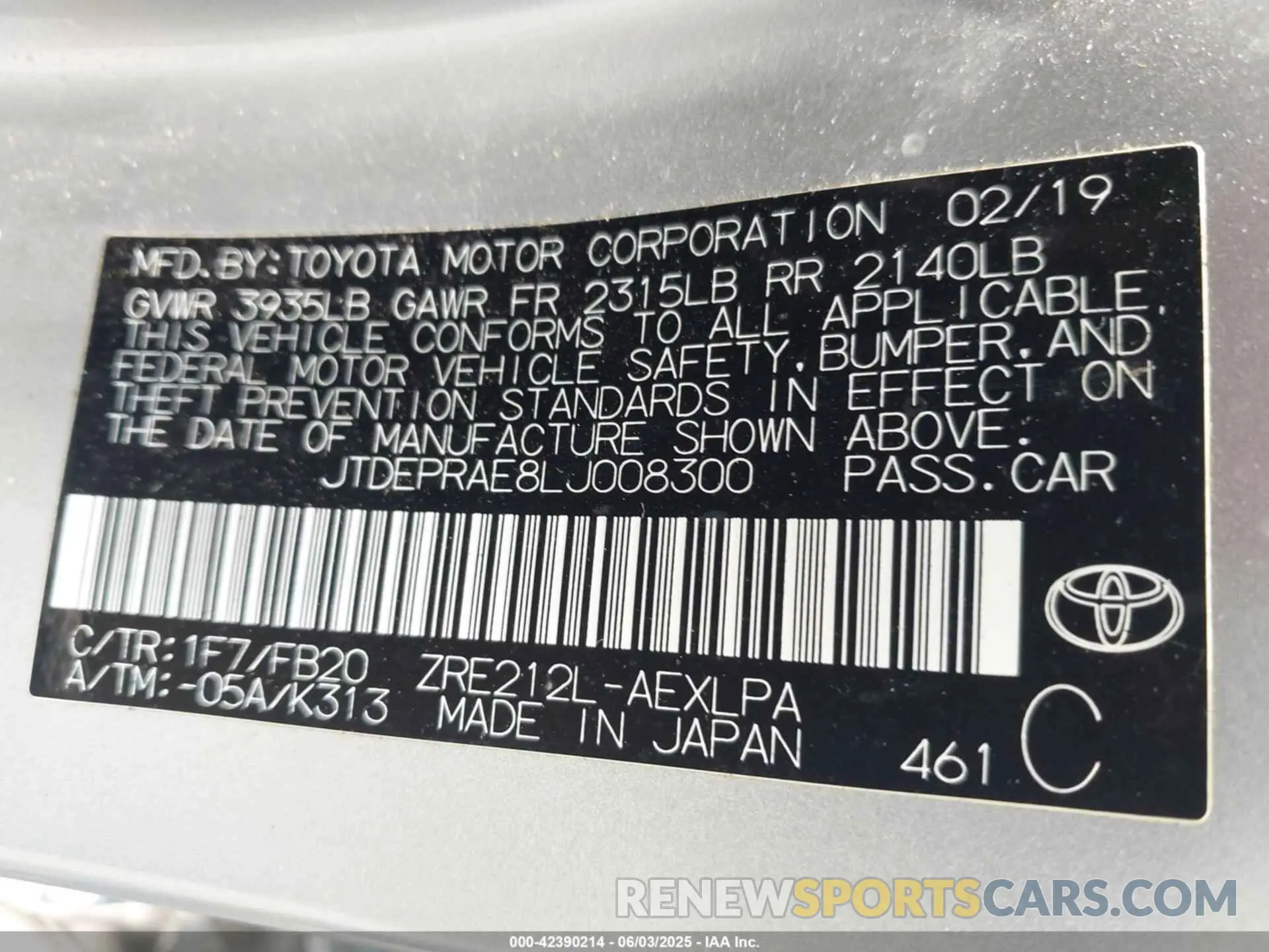 9 Photograph of a damaged car JTDEPRAE8LJ008300 TOYOTA COROLLA 2020