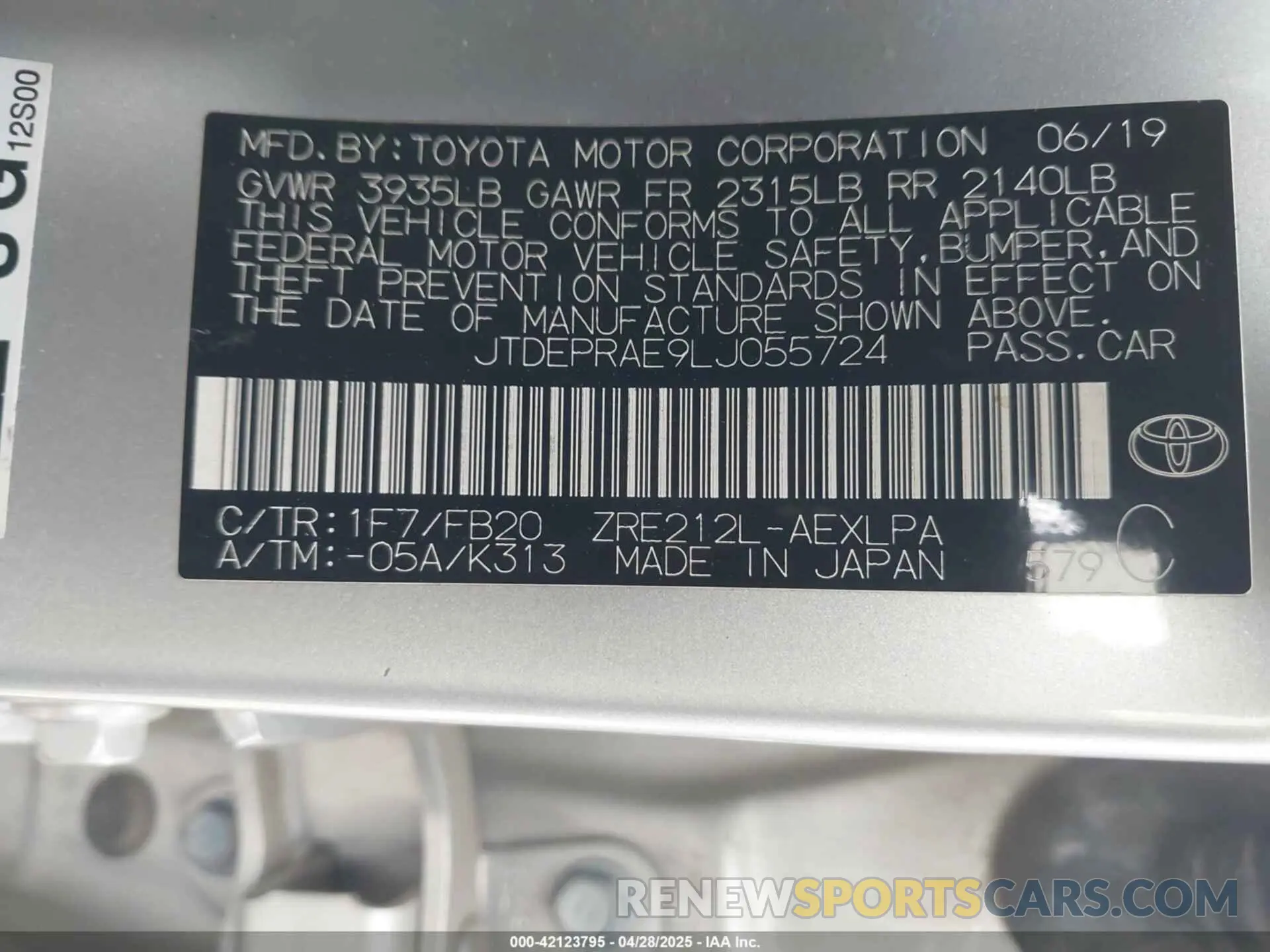 9 Photograph of a damaged car JTDEPRAE9LJ055724 TOYOTA COROLLA 2020
