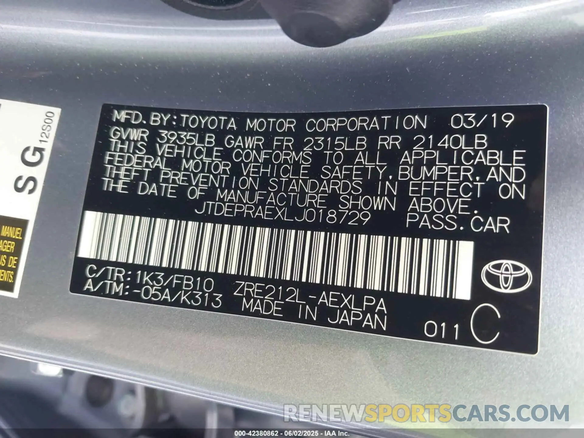 9 Photograph of a damaged car JTDEPRAEXLJ018729 TOYOTA COROLLA 2020
