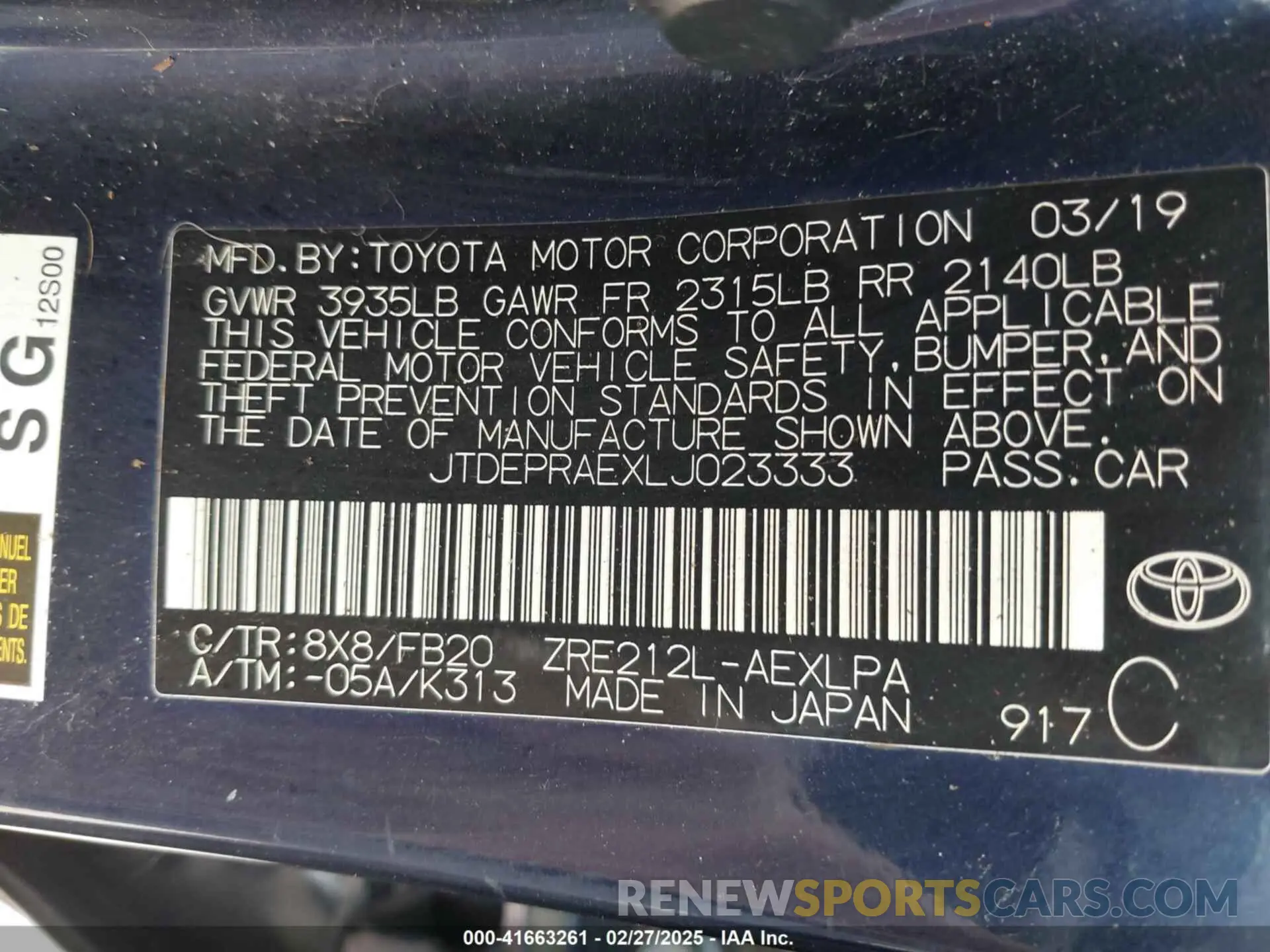 9 Photograph of a damaged car JTDEPRAEXLJ023333 TOYOTA COROLLA 2020