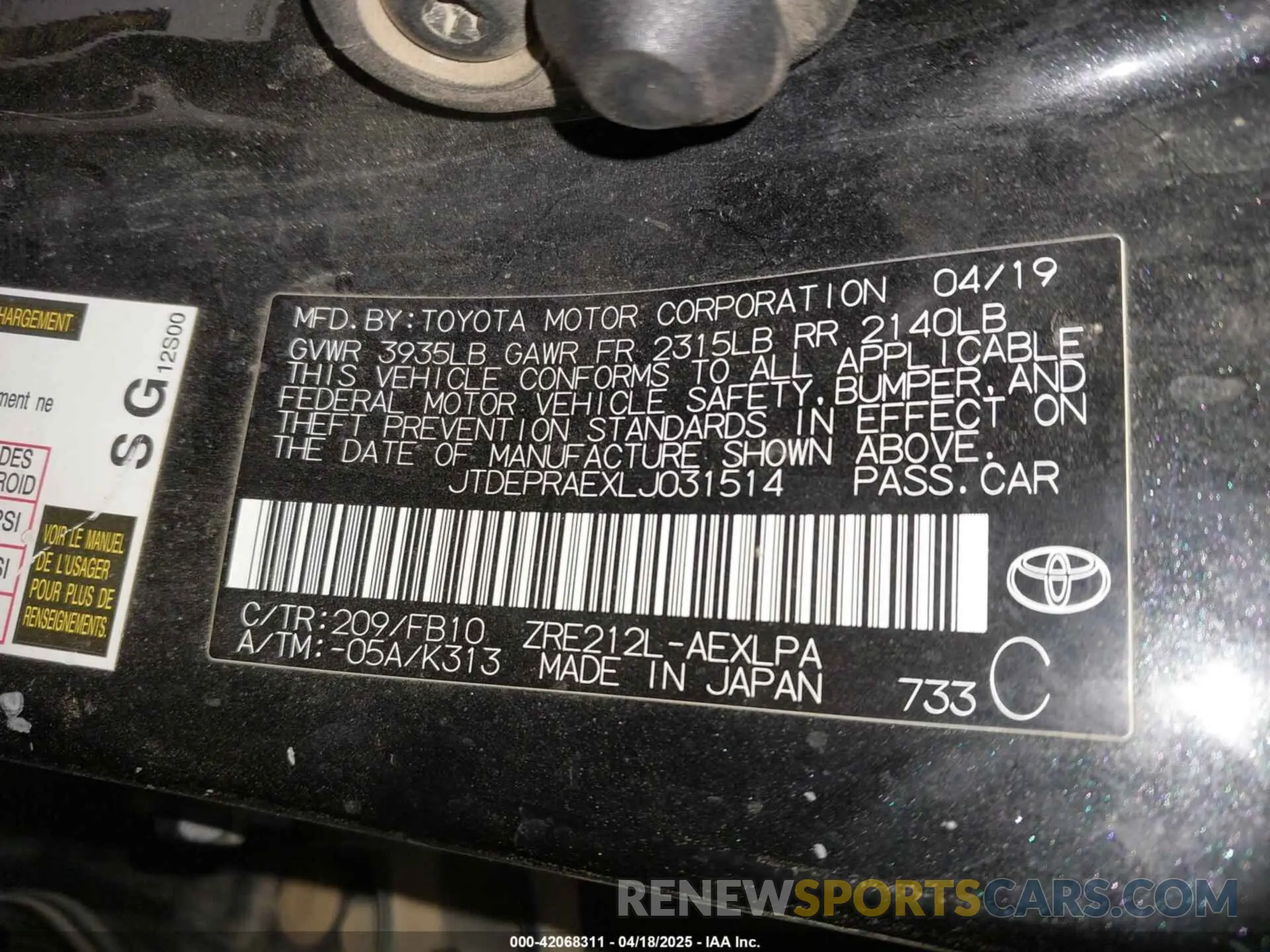 9 Photograph of a damaged car JTDEPRAEXLJ031514 TOYOTA COROLLA 2020