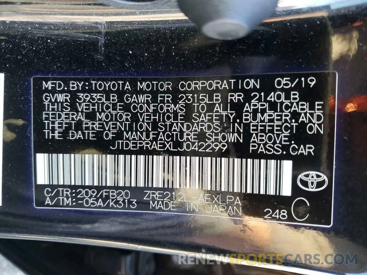 14 Photograph of a damaged car JTDEPRAEXLJ042299 TOYOTA COROLLA 2020