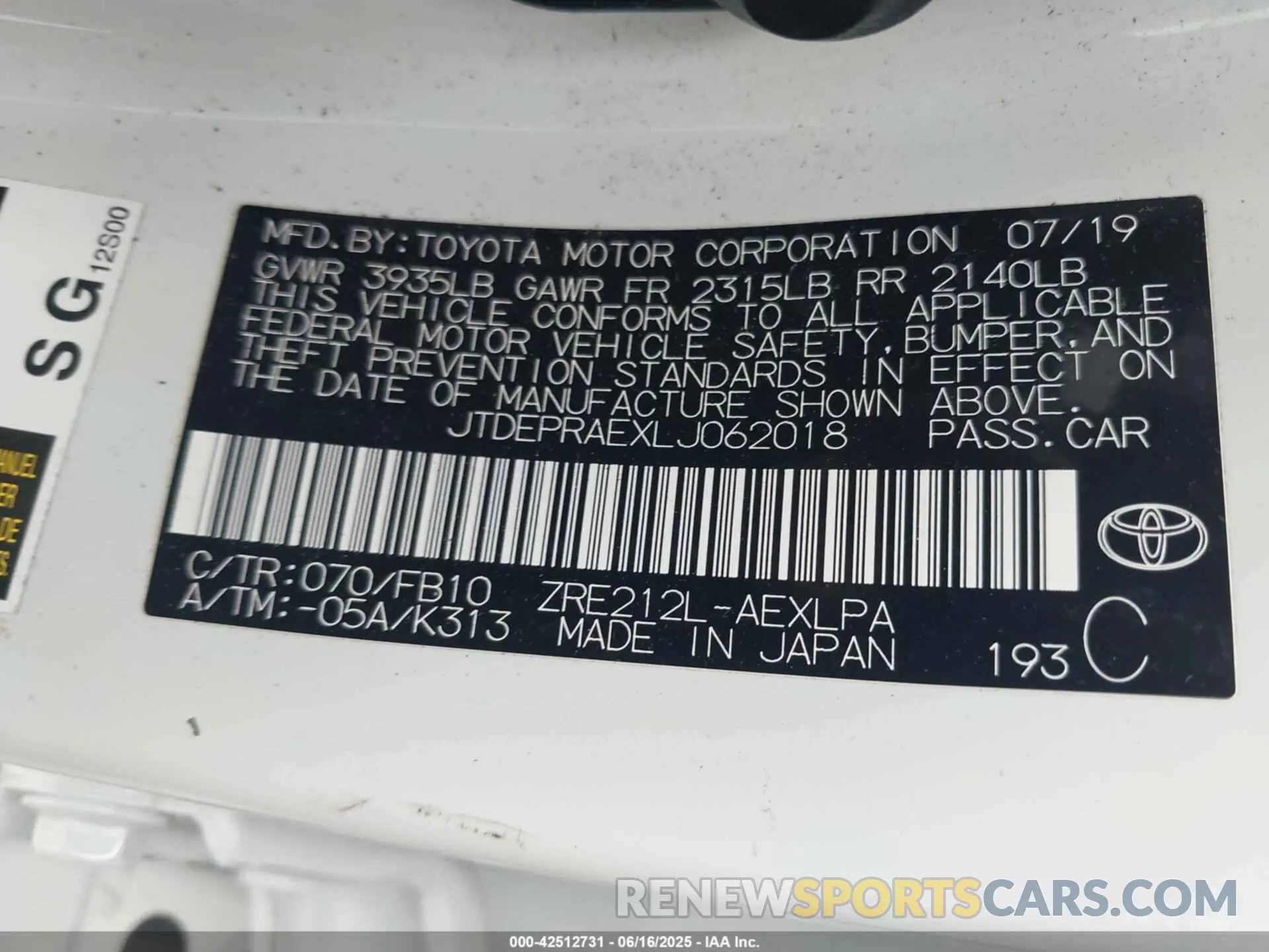 9 Photograph of a damaged car JTDEPRAEXLJ062018 TOYOTA COROLLA 2020