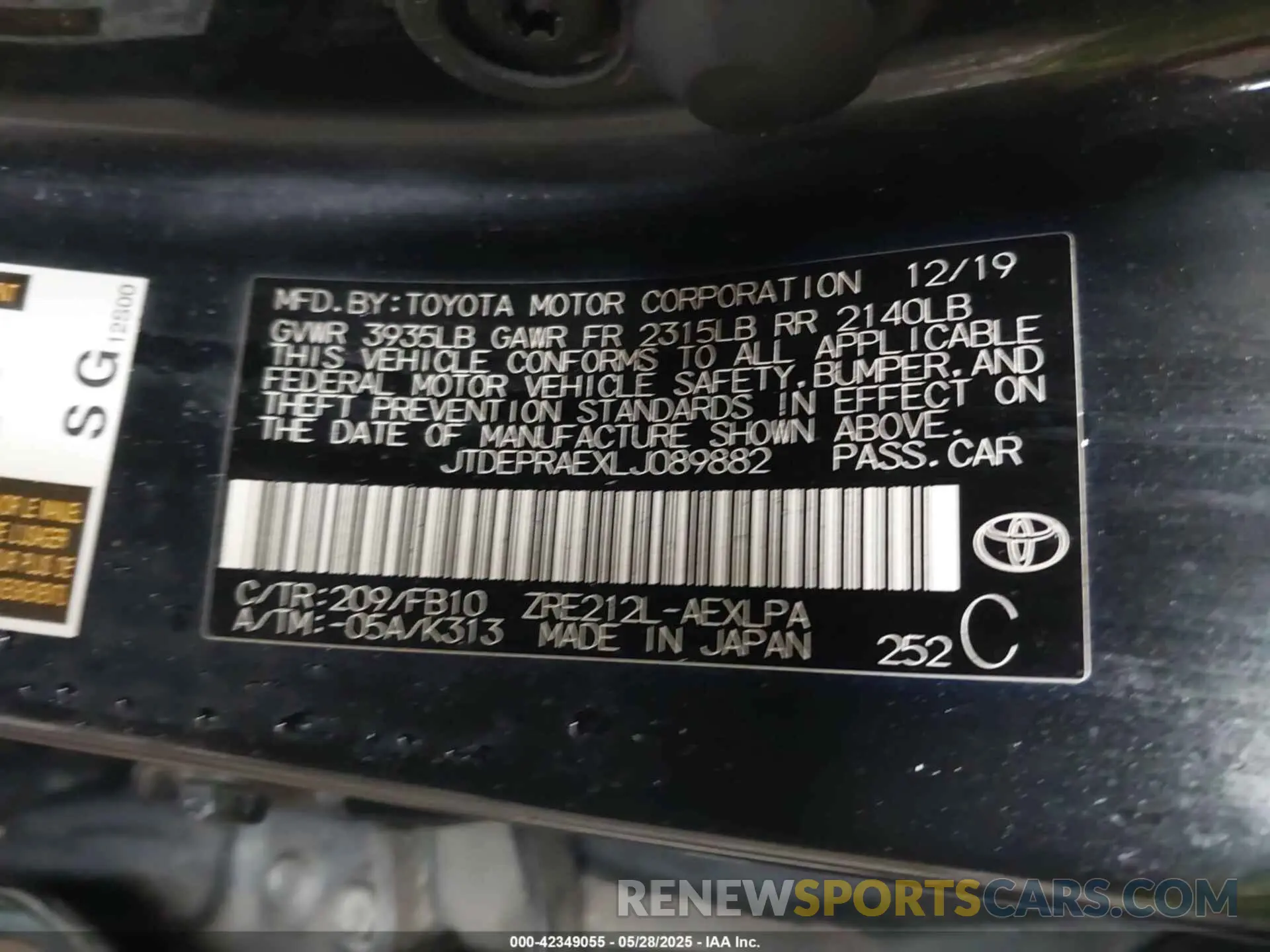 9 Photograph of a damaged car JTDEPRAEXLJ089882 TOYOTA COROLLA 2020