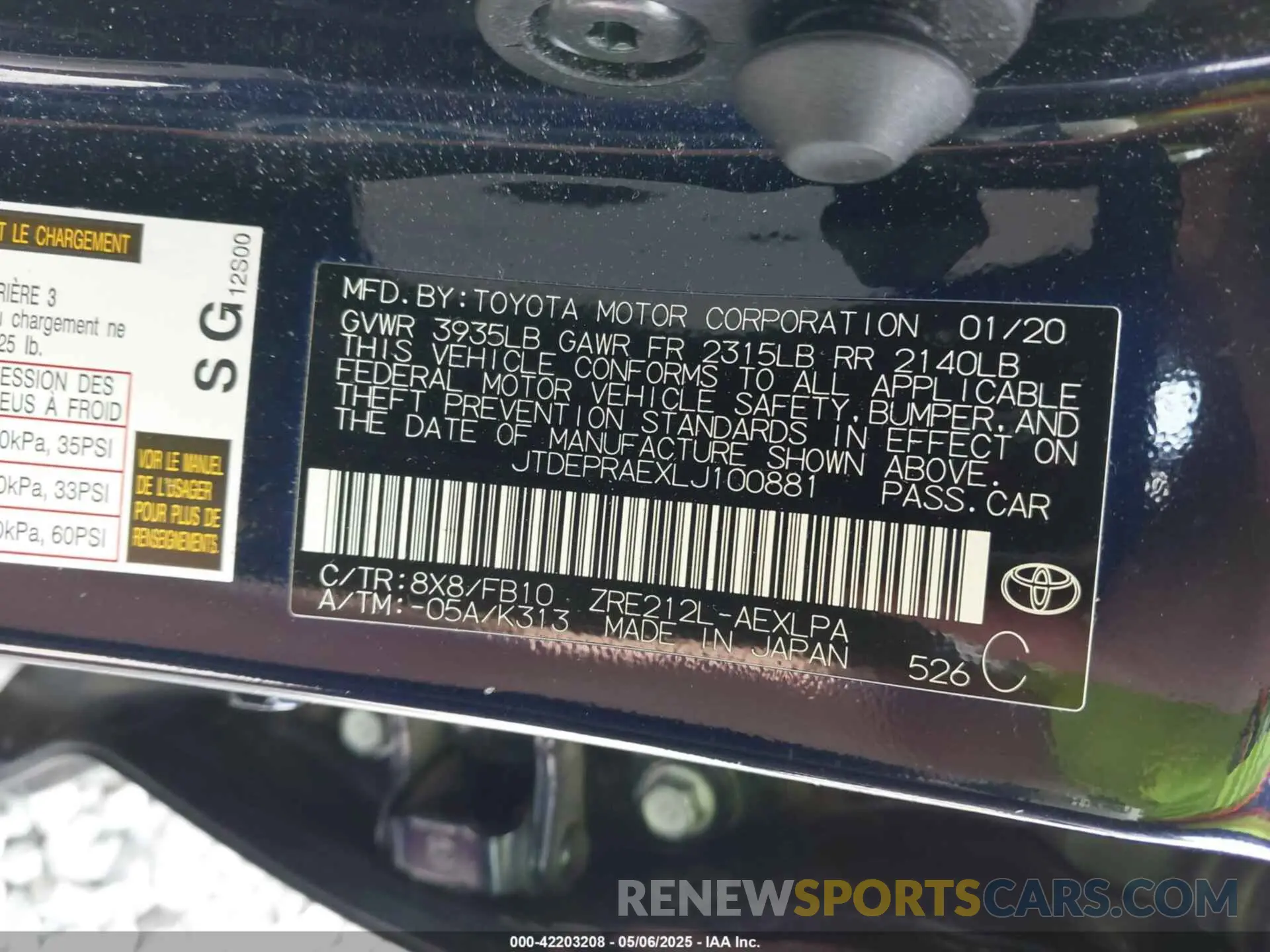 9 Photograph of a damaged car JTDEPRAEXLJ100881 TOYOTA COROLLA 2020
