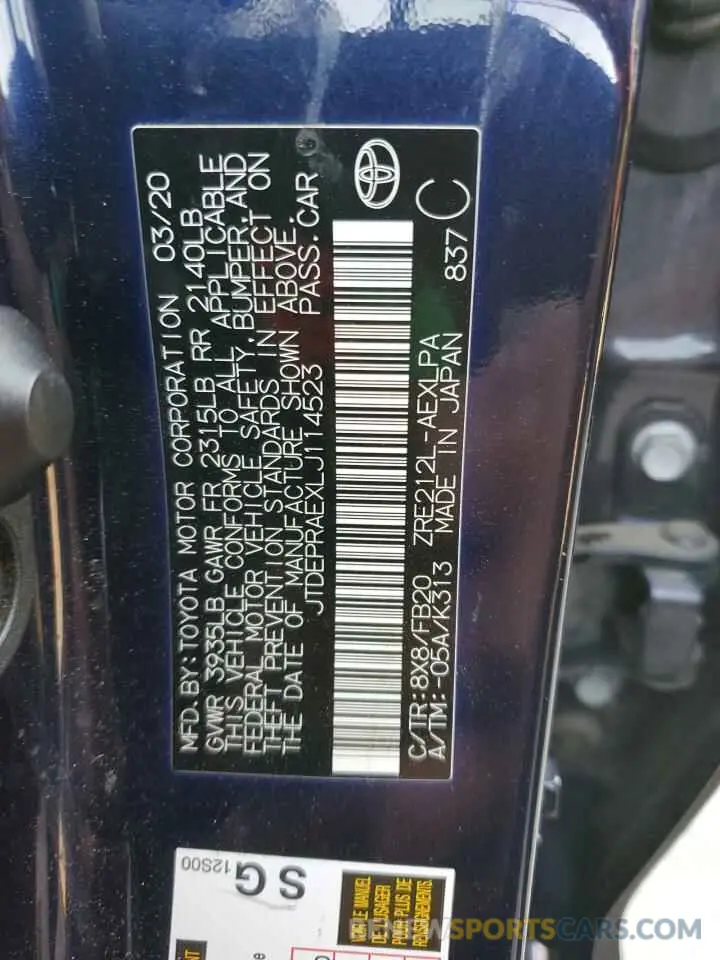 13 Photograph of a damaged car JTDEPRAEXLJ114523 TOYOTA COROLLA 2020