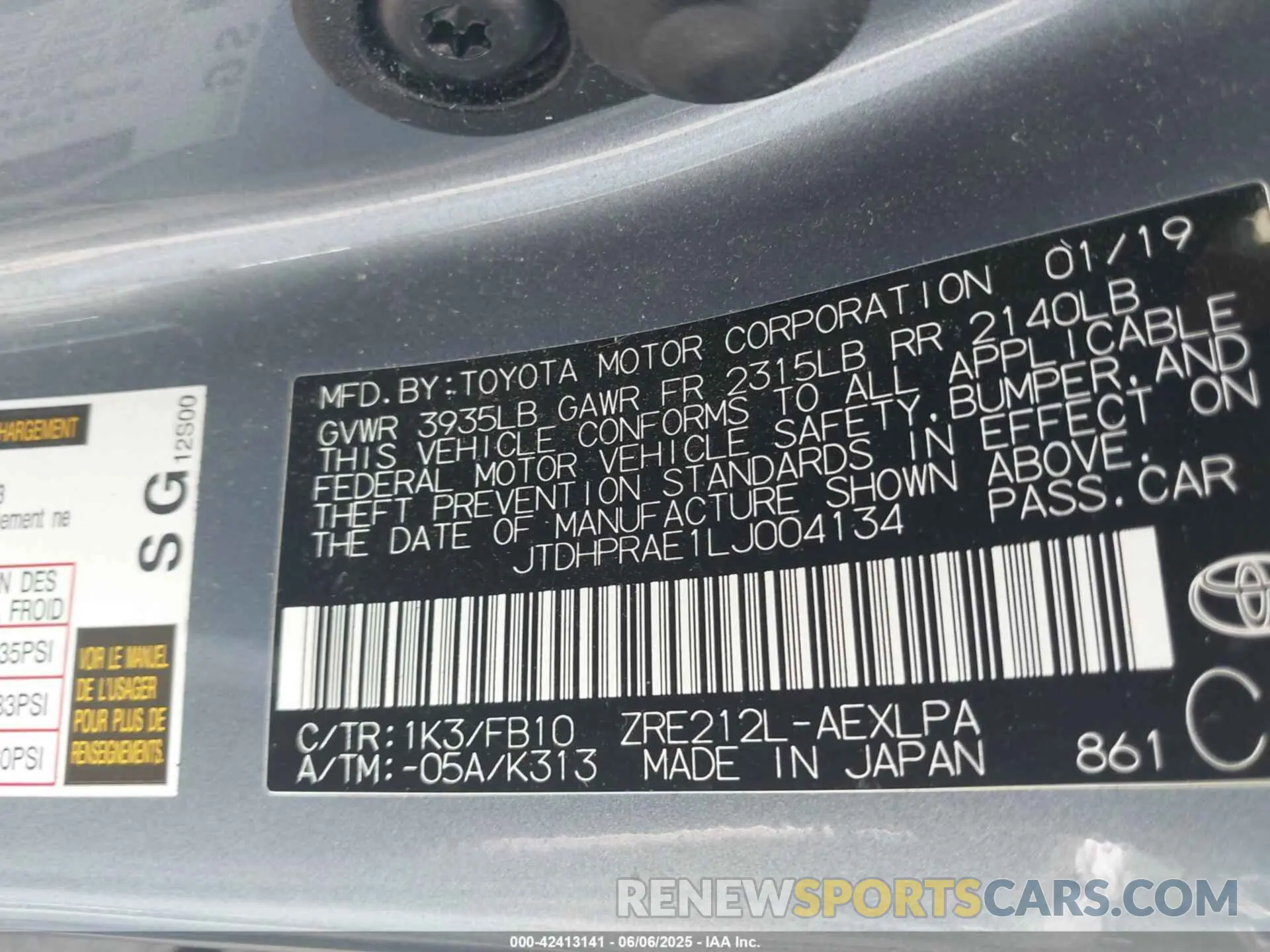 9 Photograph of a damaged car JTDHPRAE1LJ004134 TOYOTA COROLLA 2020