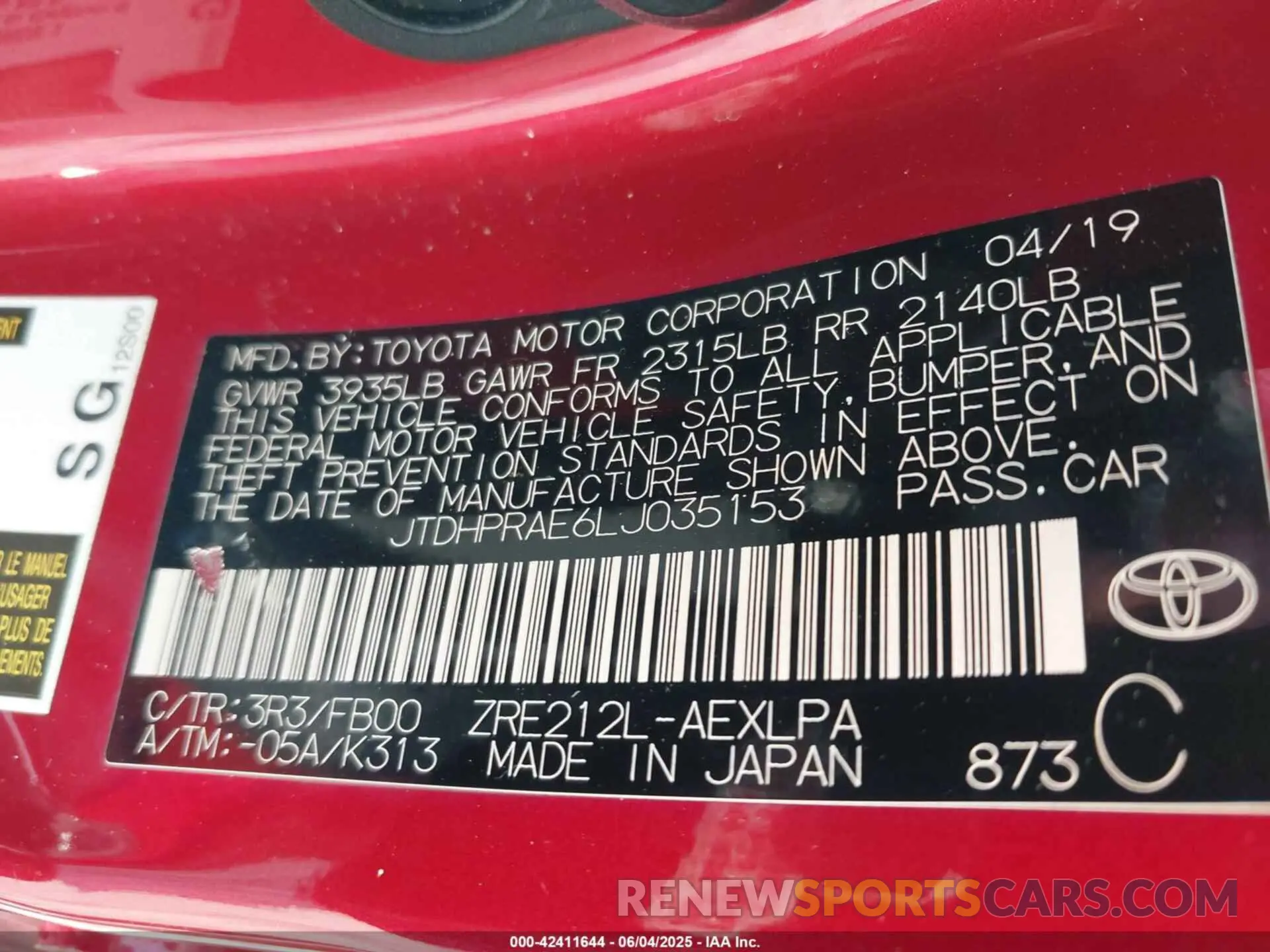 9 Photograph of a damaged car JTDHPRAE6LJ035153 TOYOTA COROLLA 2020
