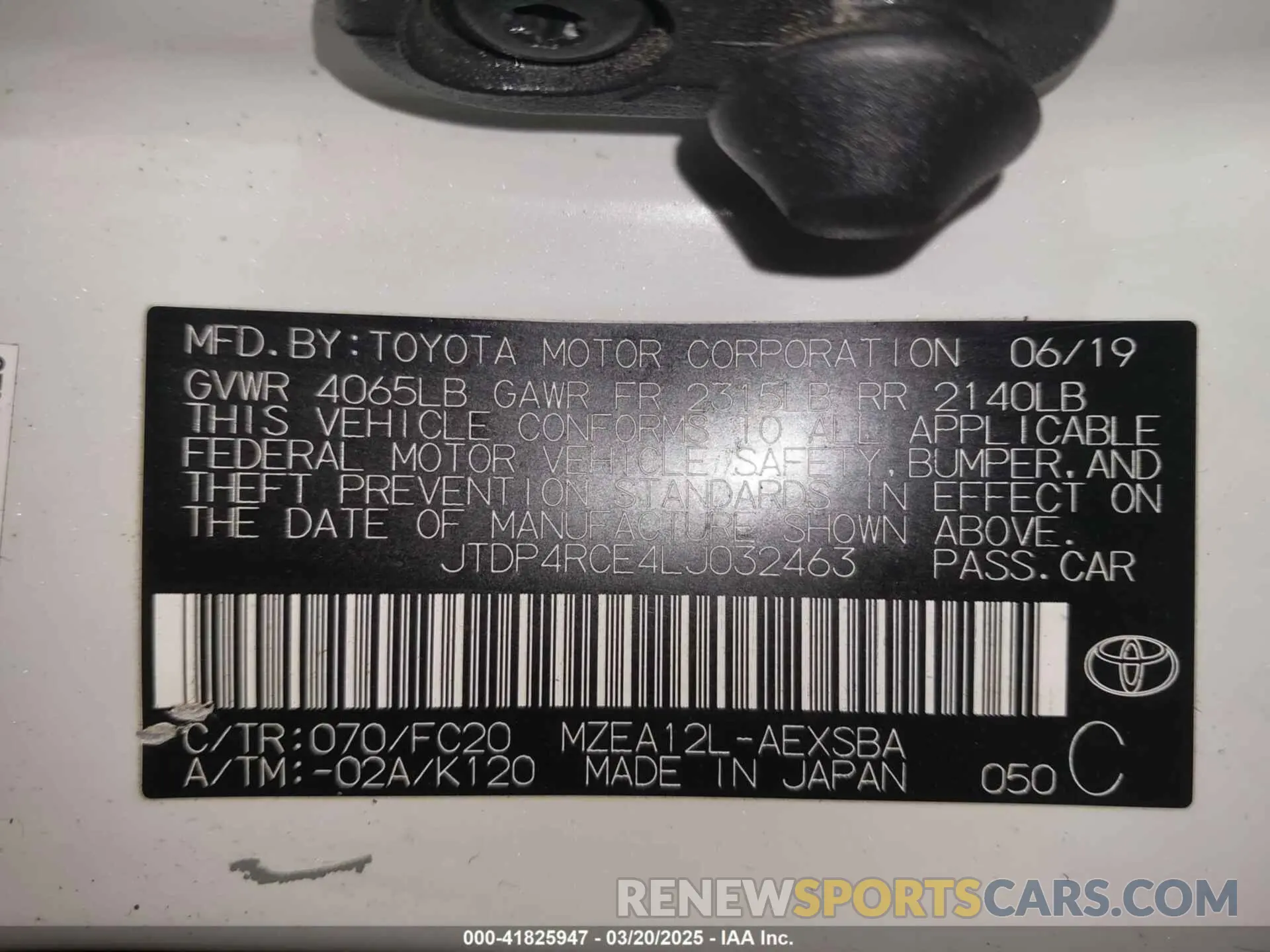 9 Photograph of a damaged car JTDP4RCE4LJ032463 TOYOTA COROLLA 2020