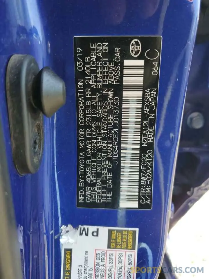 13 Photograph of a damaged car JTDS4RCE2LJ013730 TOYOTA COROLLA 2020