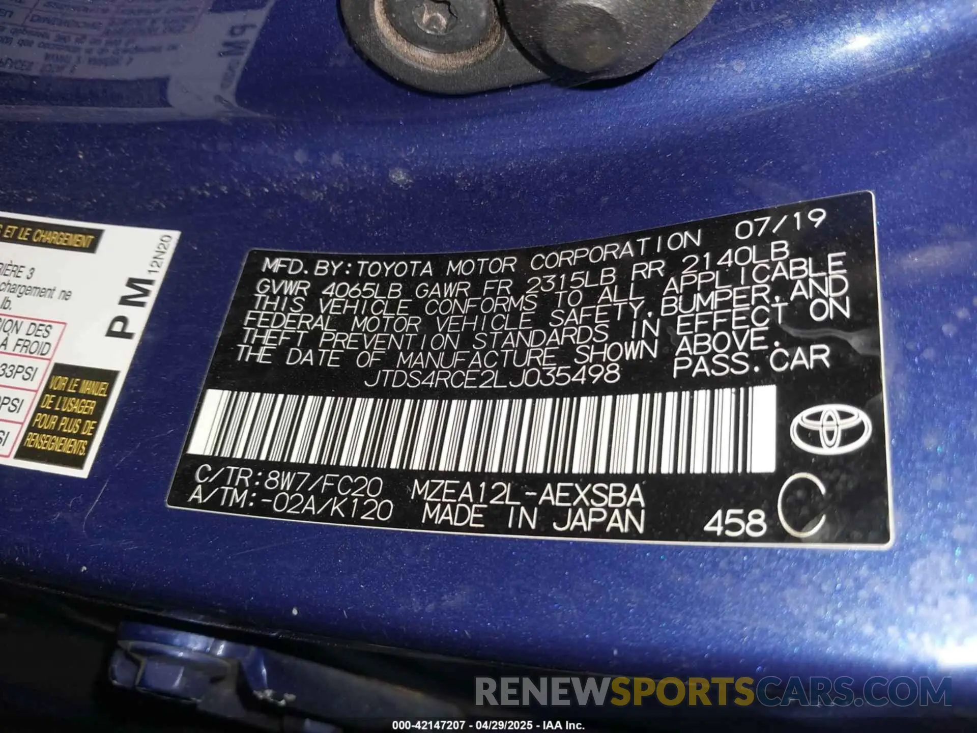 9 Photograph of a damaged car JTDS4RCE2LJ035498 TOYOTA COROLLA 2020