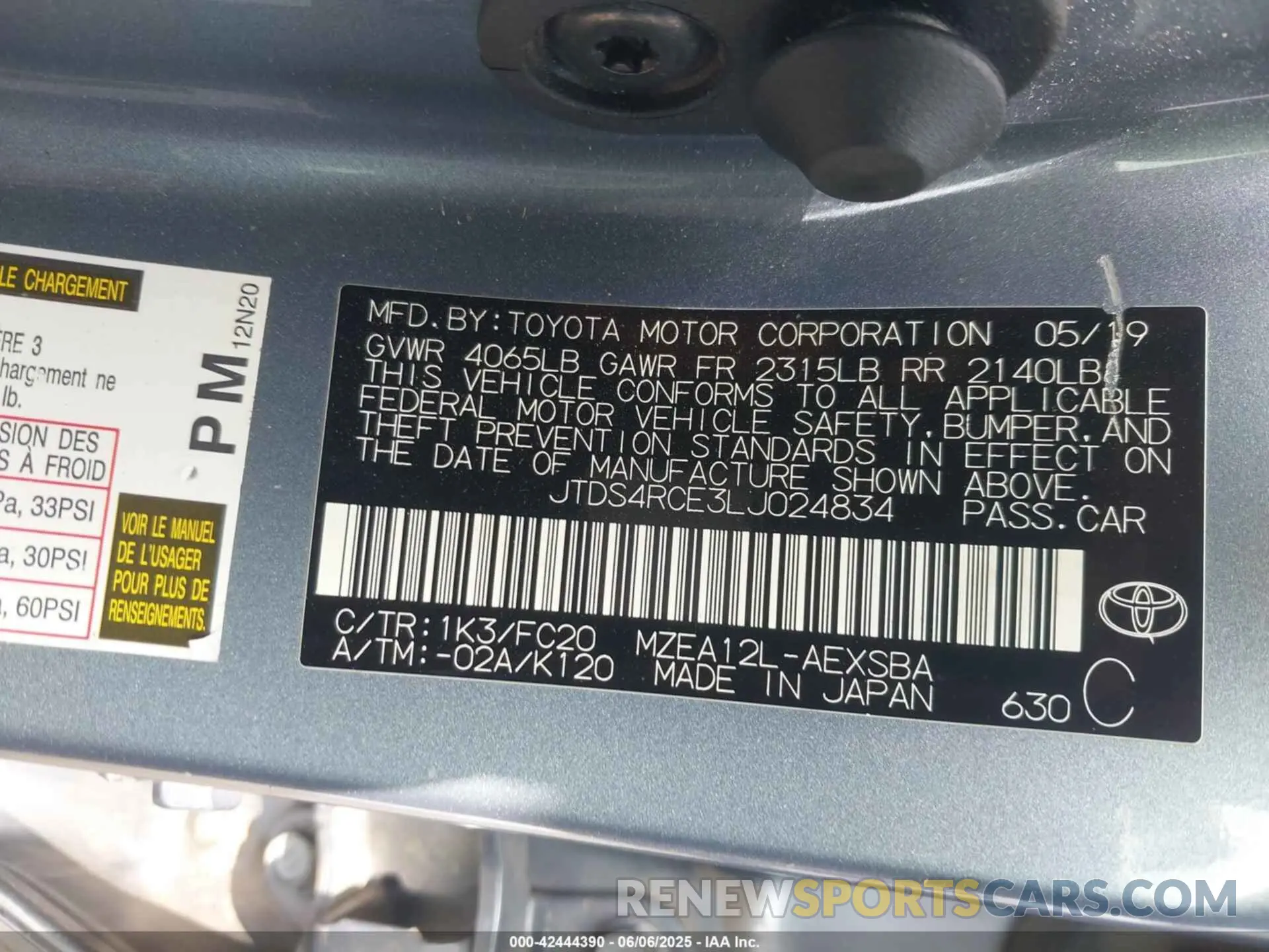 9 Photograph of a damaged car JTDS4RCE3LJ024834 TOYOTA COROLLA 2020