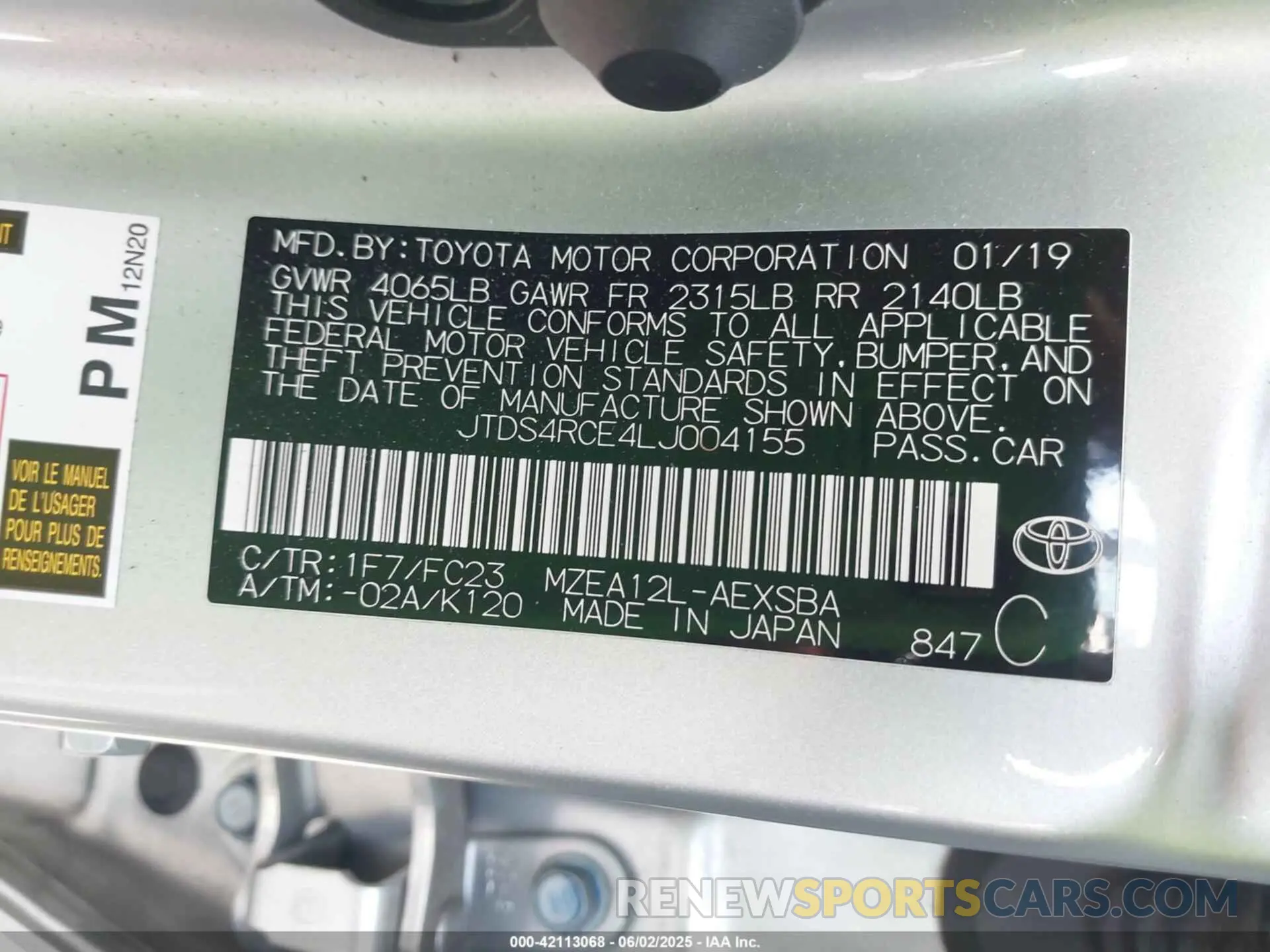 9 Photograph of a damaged car JTDS4RCE4LJ004155 TOYOTA COROLLA 2020