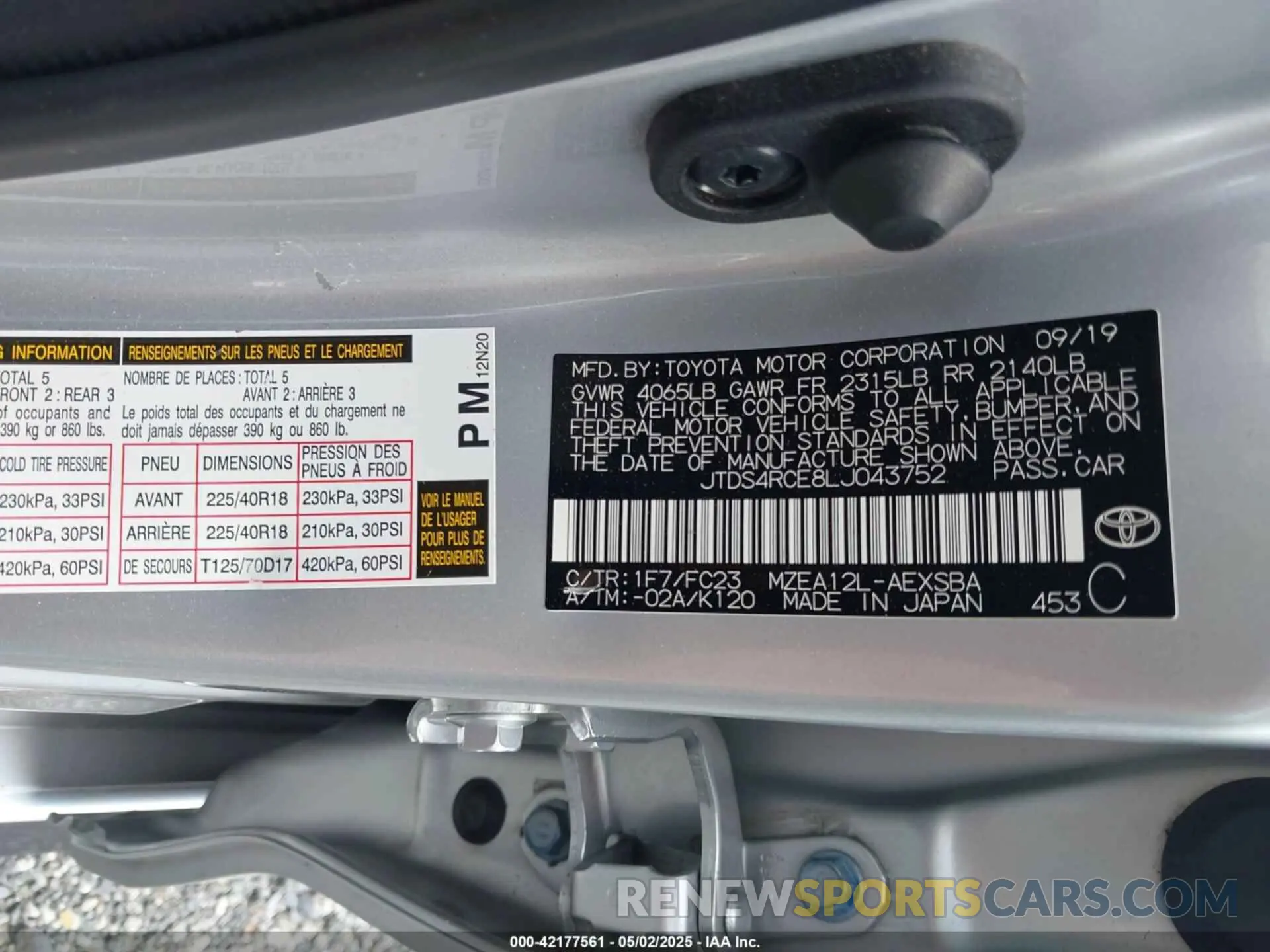 9 Photograph of a damaged car JTDS4RCE8LJ043752 TOYOTA COROLLA 2020