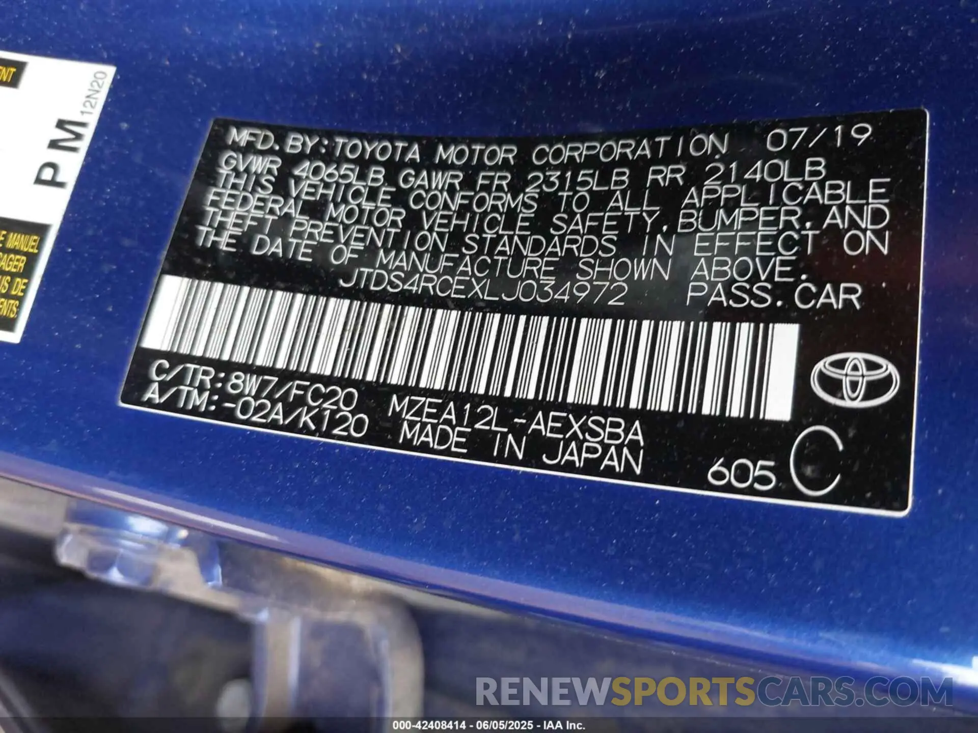 9 Photograph of a damaged car JTDS4RCEXLJ034972 TOYOTA COROLLA 2020