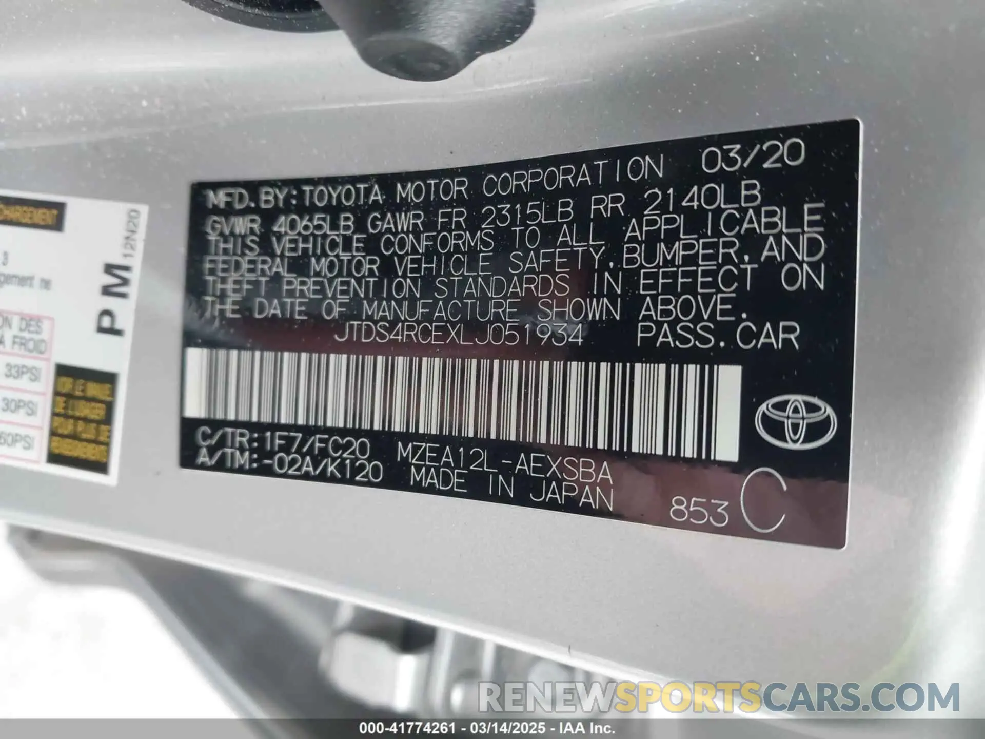 9 Photograph of a damaged car JTDS4RCEXLJ051934 TOYOTA COROLLA 2020