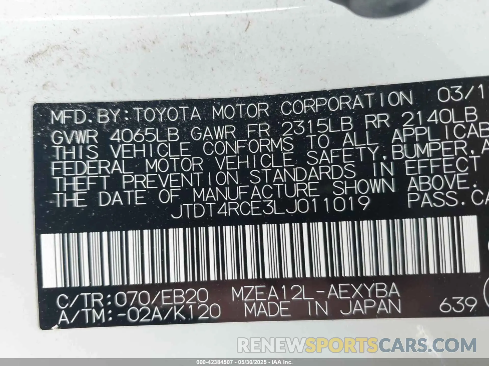 9 Photograph of a damaged car JTDT4RCE3LJ011019 TOYOTA COROLLA 2020