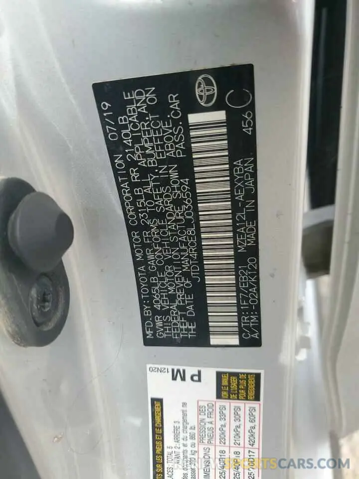 13 Photograph of a damaged car JTDT4RCE8LJ036594 TOYOTA COROLLA 2020