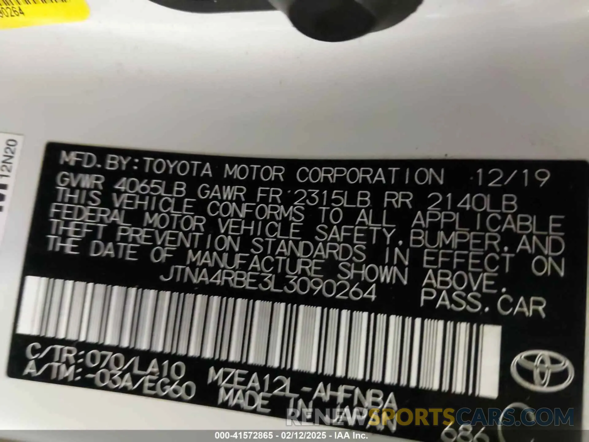 9 Photograph of a damaged car JTNA4RBE3L3090264 TOYOTA COROLLA 2020