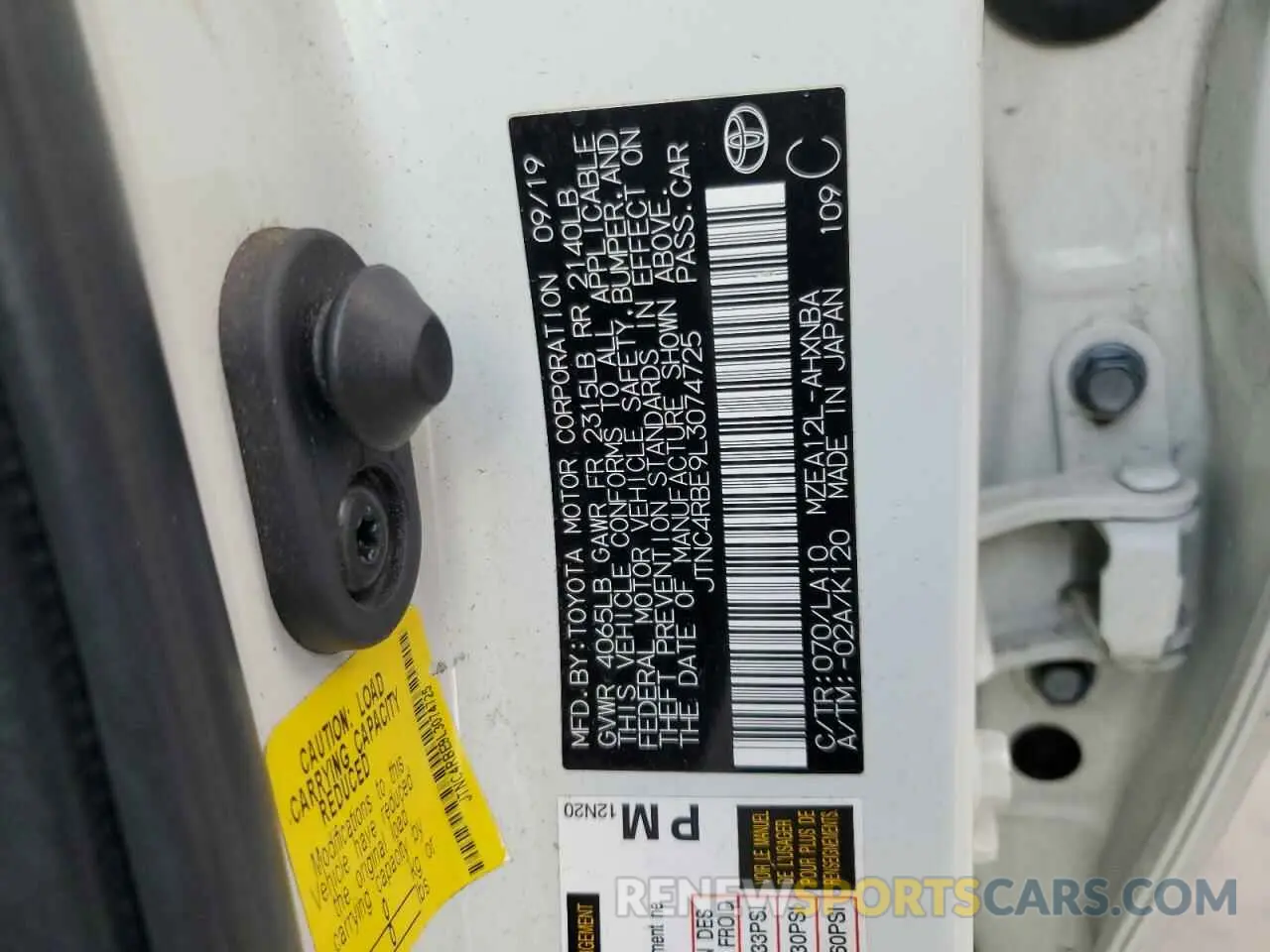 14 Photograph of a damaged car JTNC4RBE9L3074725 TOYOTA COROLLA 2020