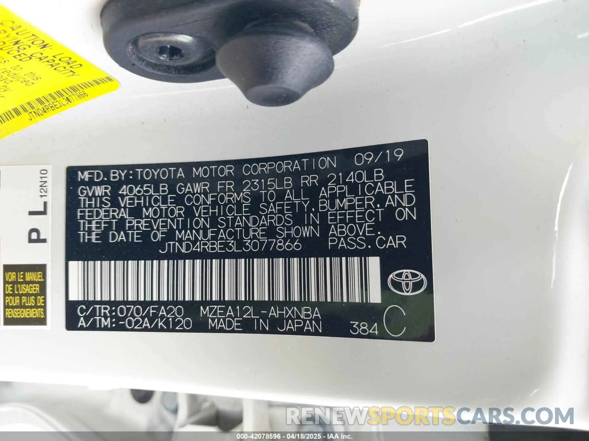 9 Photograph of a damaged car JTND4RBE3L3077866 TOYOTA COROLLA 2020