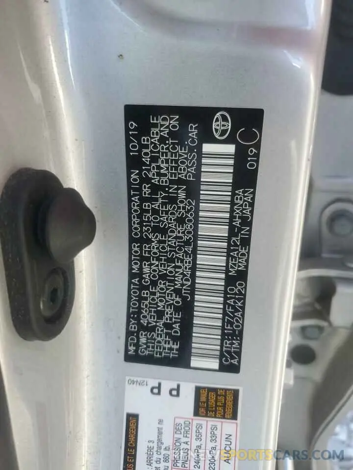 12 Photograph of a damaged car JTND4RBE4L3080632 TOYOTA COROLLA 2020