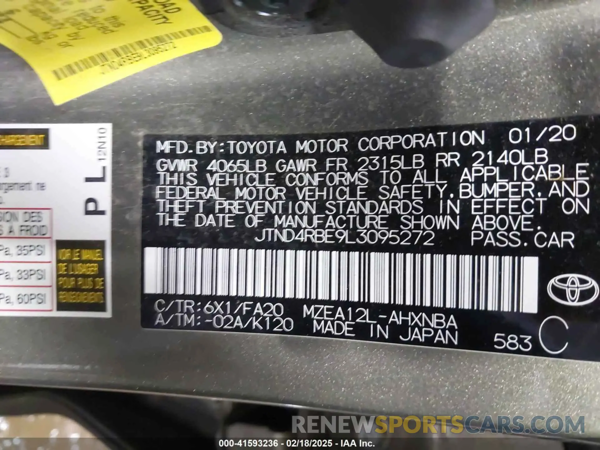 9 Photograph of a damaged car JTND4RBE9L3095272 TOYOTA COROLLA 2020