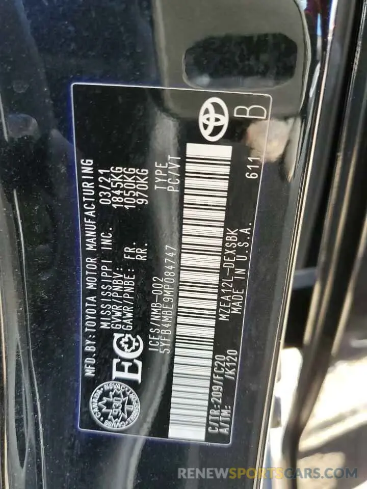 13 Photograph of a damaged car 5YFB4MBE9MP084747 TOYOTA COROLLA 2021