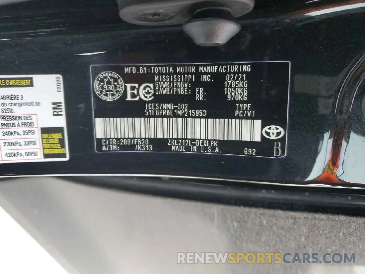 12 Photograph of a damaged car 5YFBPMBE1MP215953 TOYOTA COROLLA 2021