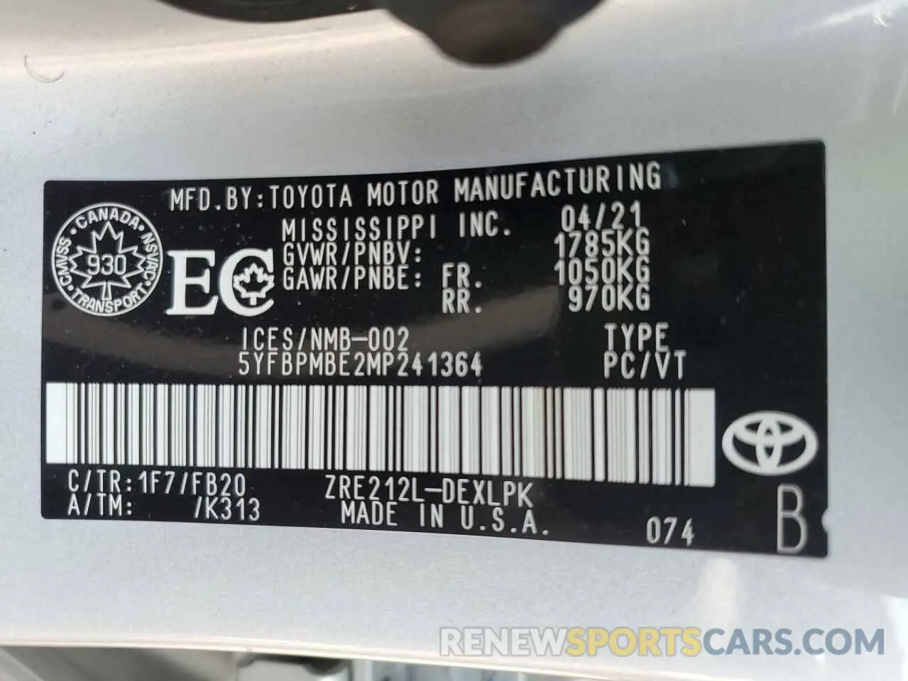 12 Photograph of a damaged car 5YFBPMBE2MP241364 TOYOTA COROLLA 2021