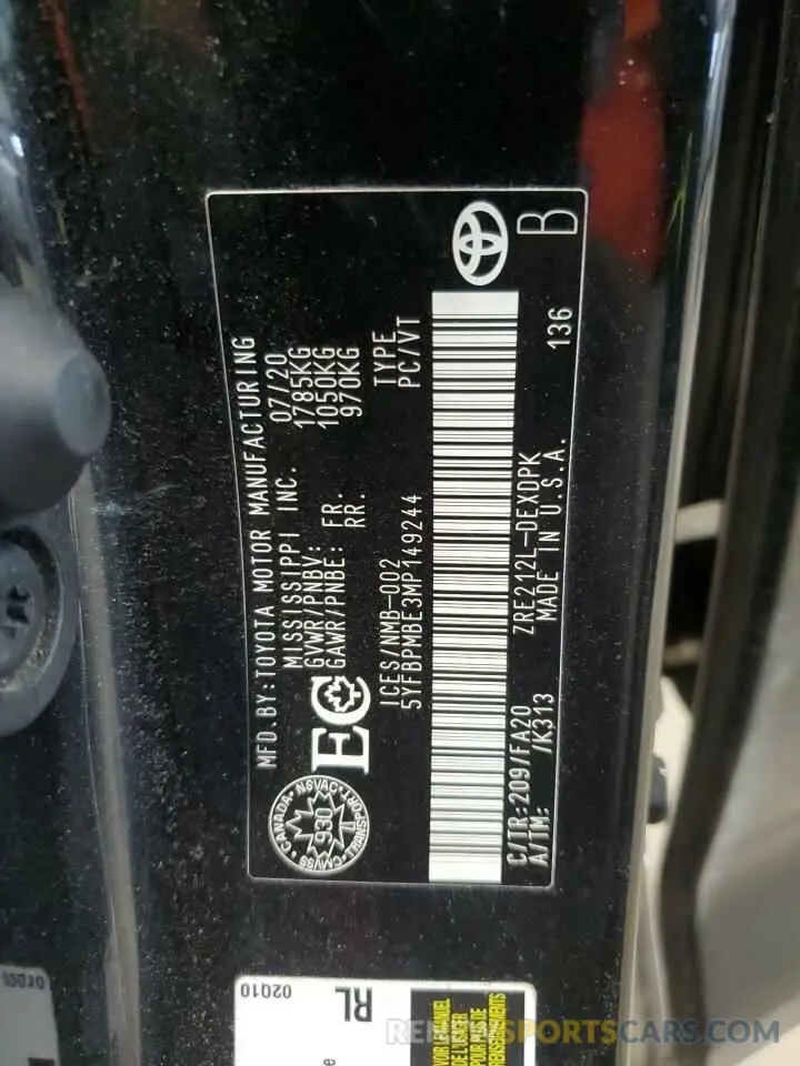 13 Photograph of a damaged car 5YFBPMBE3MP149244 TOYOTA COROLLA 2021