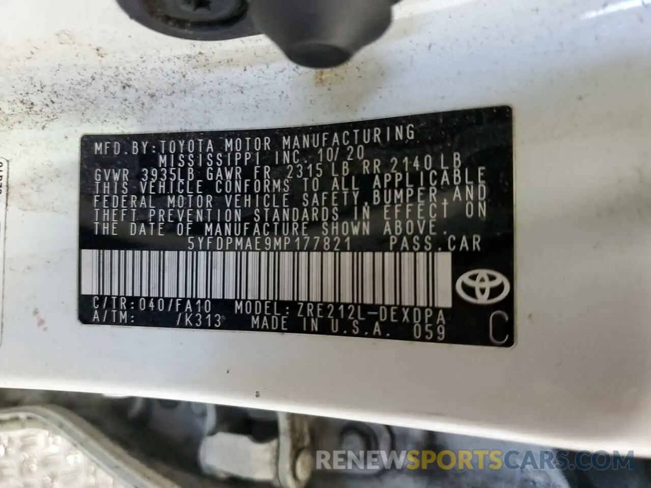 12 Photograph of a damaged car 5YFDPMAE9MP177821 TOYOTA COROLLA 2021