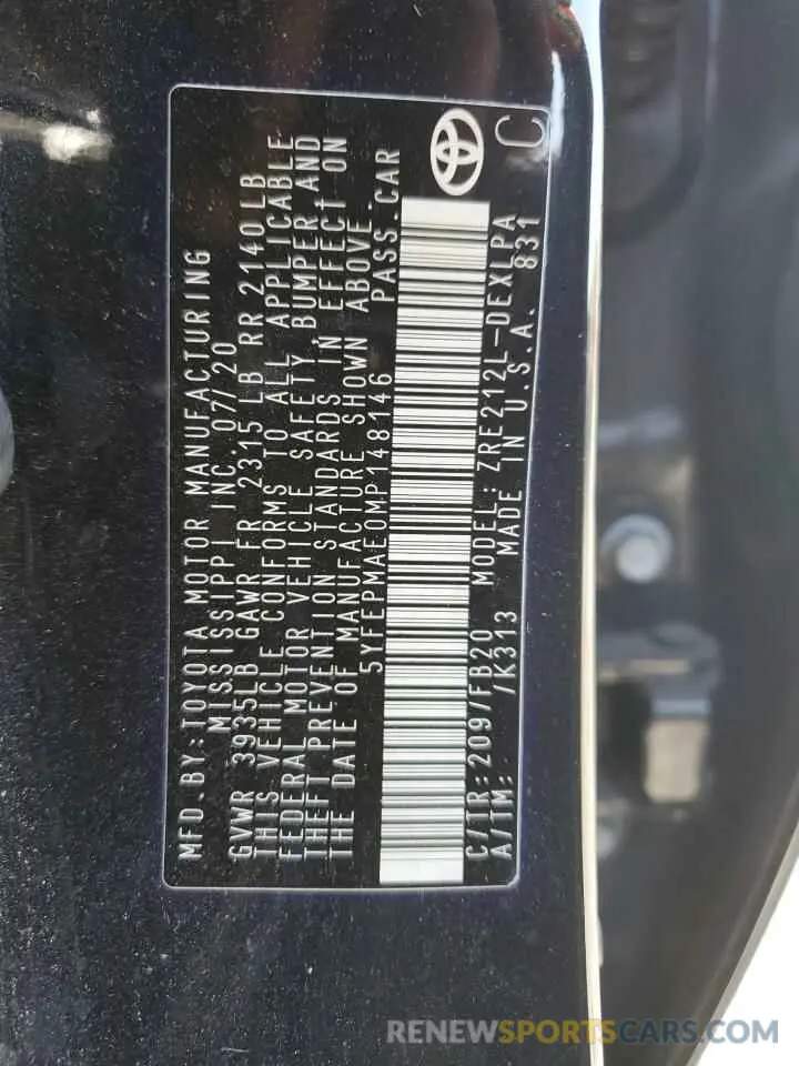 13 Photograph of a damaged car 5YFEPMAE0MP148146 TOYOTA COROLLA 2021