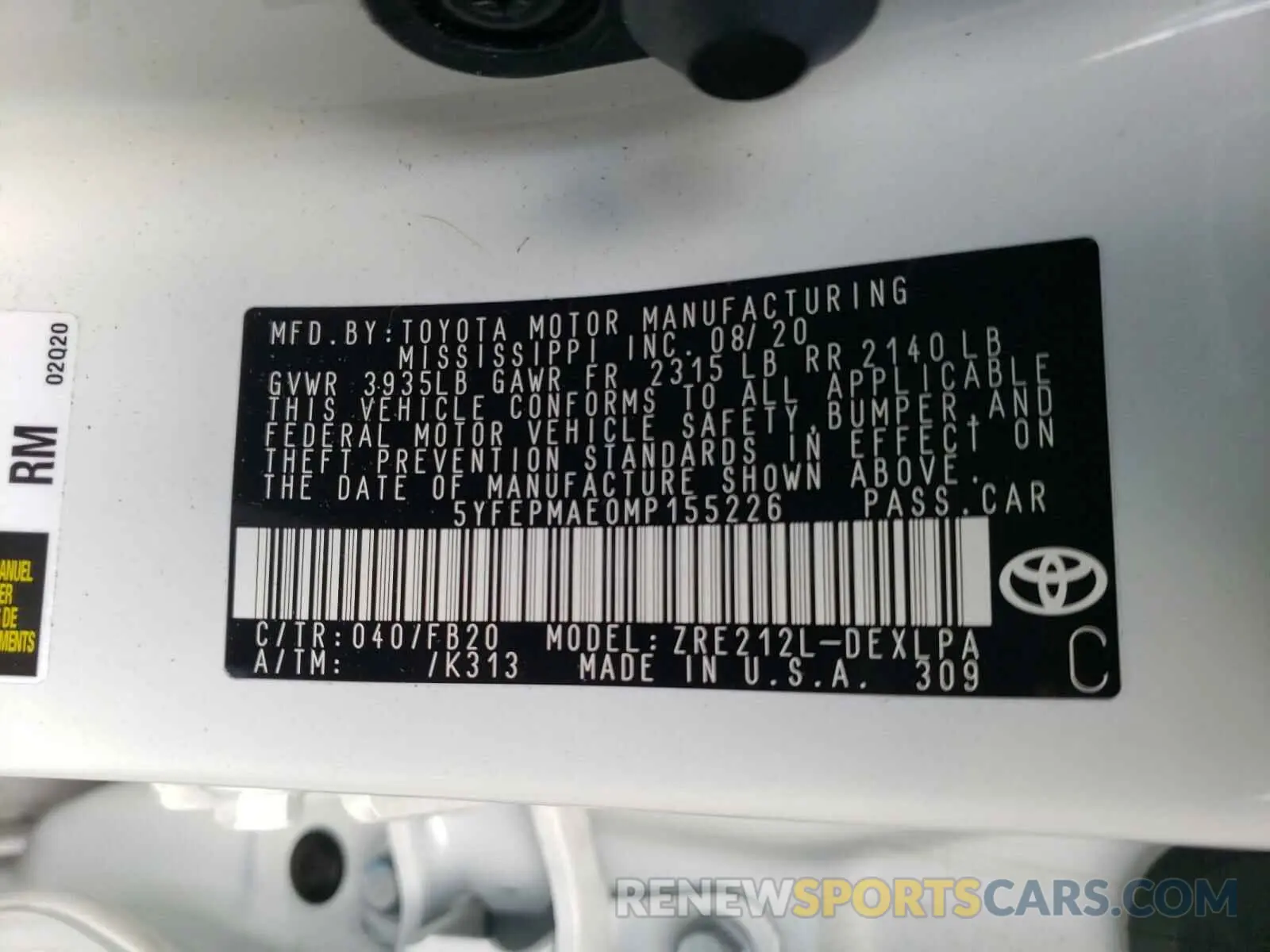 10 Photograph of a damaged car 5YFEPMAE0MP155226 TOYOTA COROLLA 2021