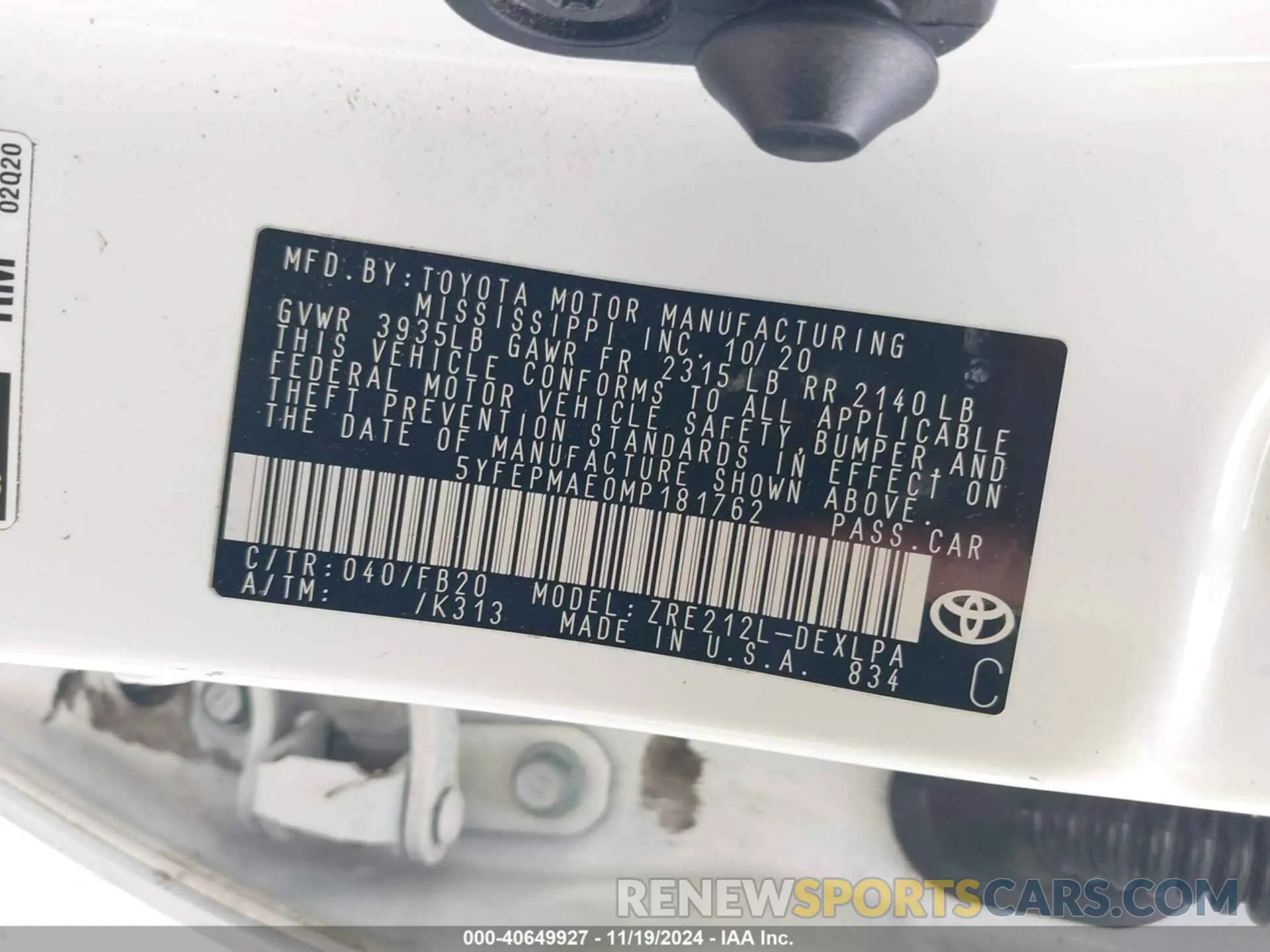 9 Photograph of a damaged car 5YFEPMAE0MP181762 TOYOTA COROLLA 2021
