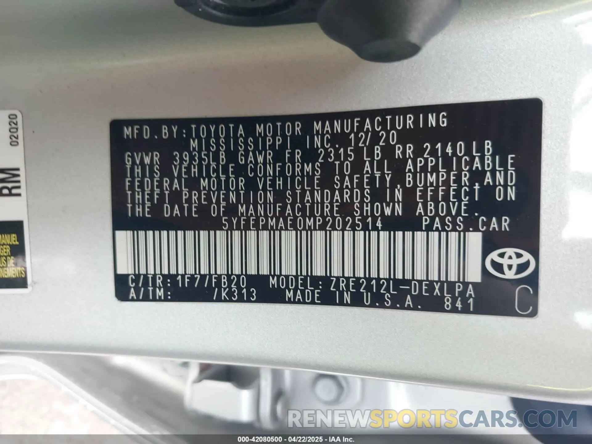 9 Photograph of a damaged car 5YFEPMAE0MP202514 TOYOTA COROLLA 2021