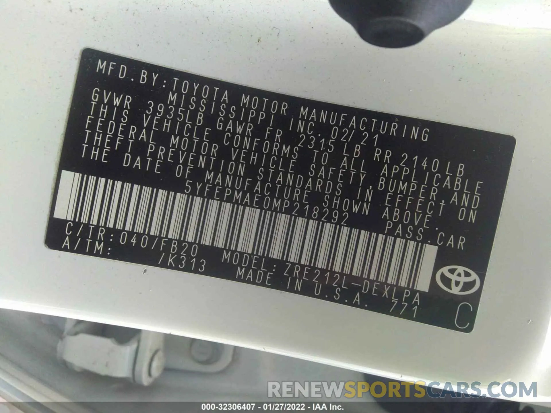 9 Photograph of a damaged car 5YFEPMAE0MP218292 TOYOTA COROLLA 2021