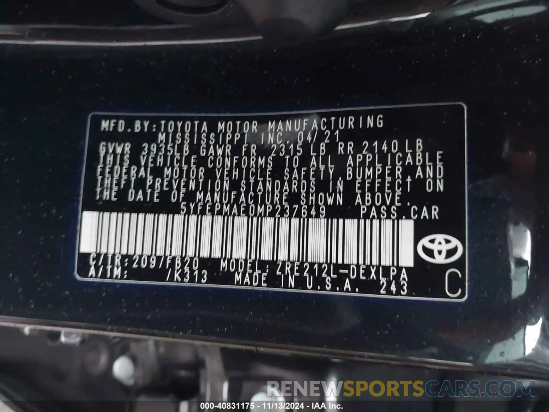 9 Photograph of a damaged car 5YFEPMAE0MP237649 TOYOTA COROLLA 2021