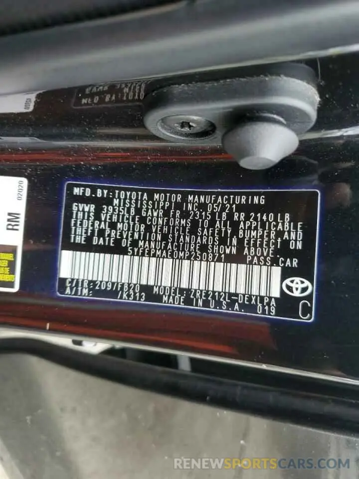 12 Photograph of a damaged car 5YFEPMAE0MP250871 TOYOTA COROLLA 2021