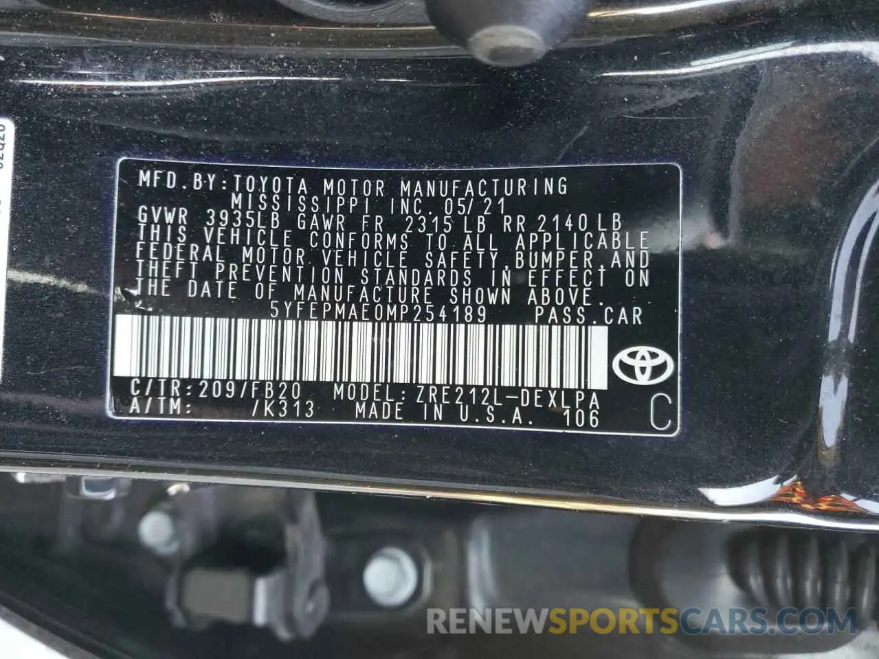 13 Photograph of a damaged car 5YFEPMAE0MP254189 TOYOTA COROLLA 2021