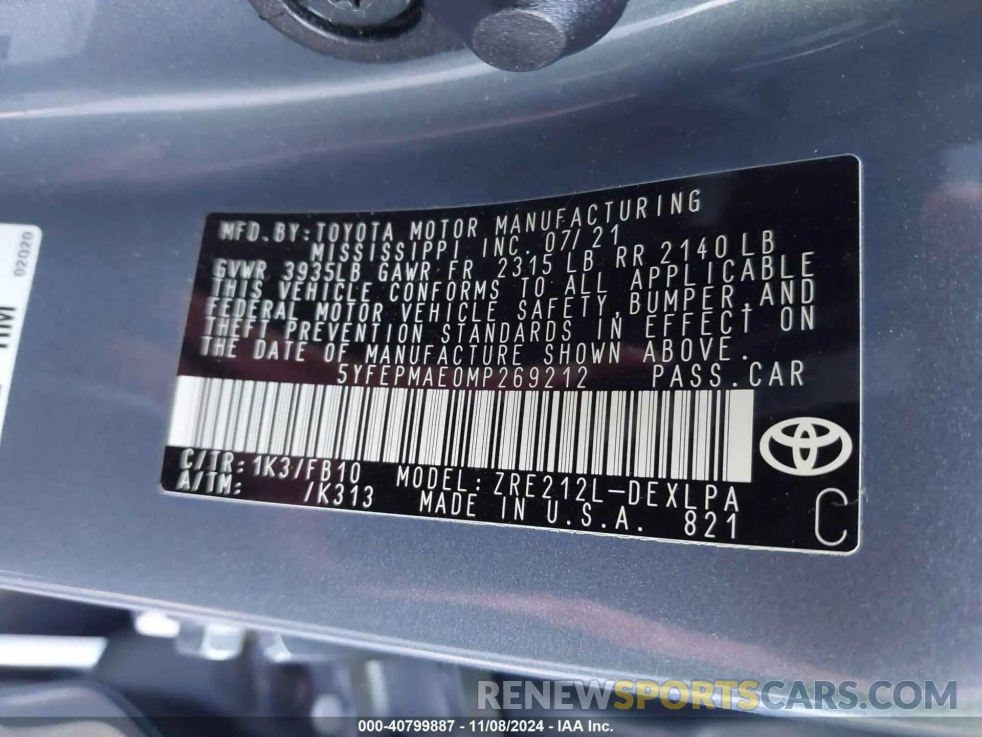 9 Photograph of a damaged car 5YFEPMAE0MP269212 TOYOTA COROLLA 2021
