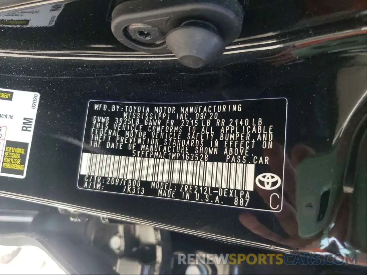 10 Photograph of a damaged car 5YFEPMAE1MP163528 TOYOTA COROLLA 2021