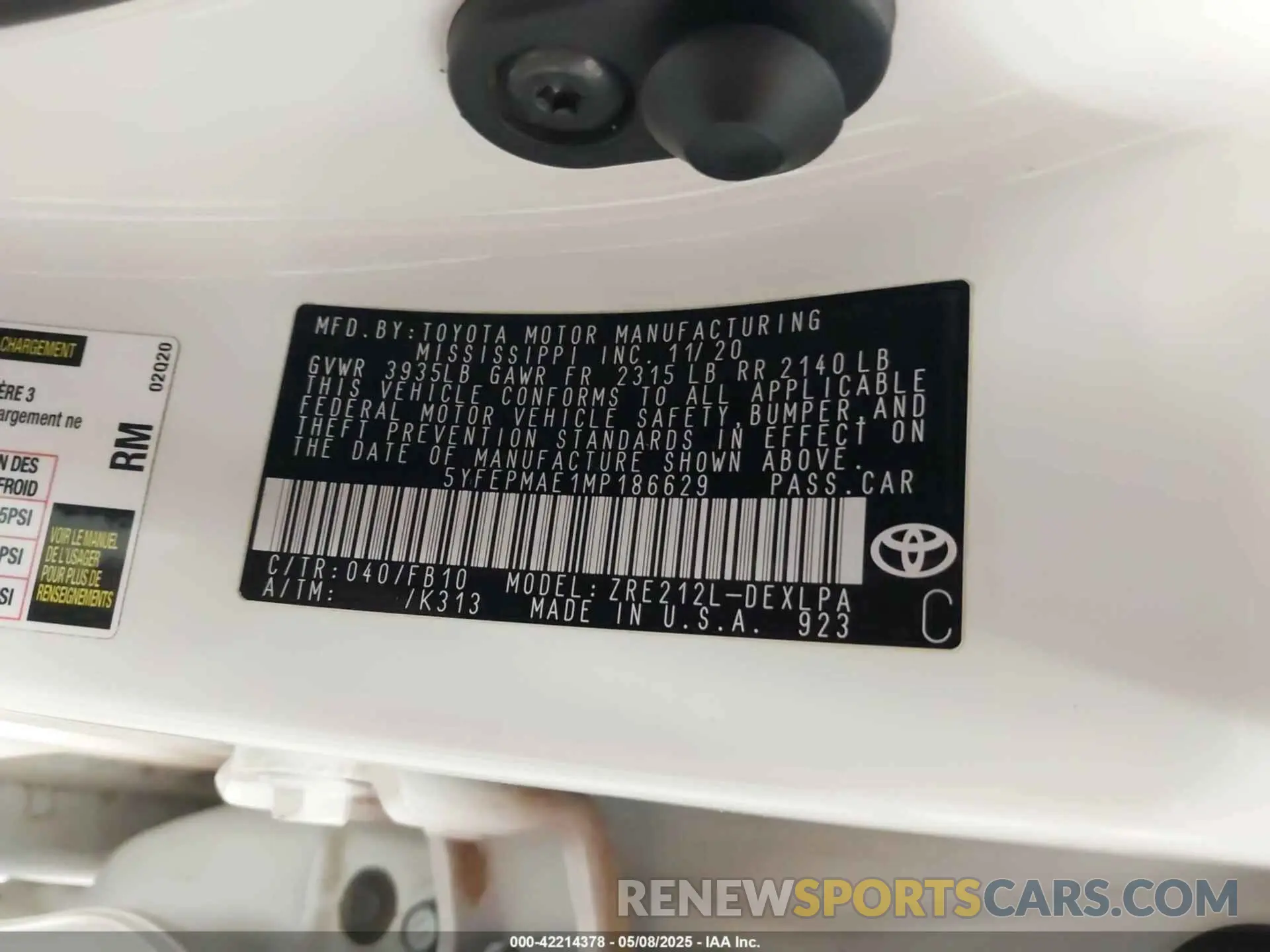 9 Photograph of a damaged car 5YFEPMAE1MP186629 TOYOTA COROLLA 2021