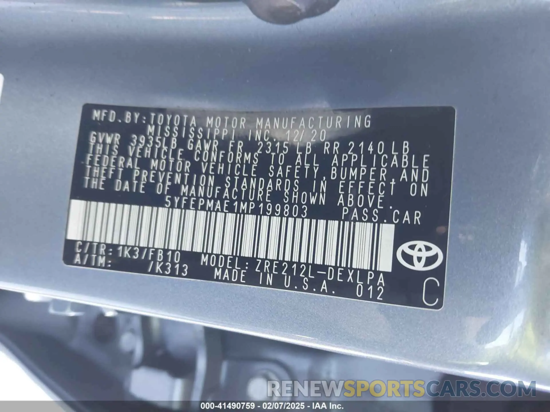 9 Photograph of a damaged car 5YFEPMAE1MP199803 TOYOTA COROLLA 2021