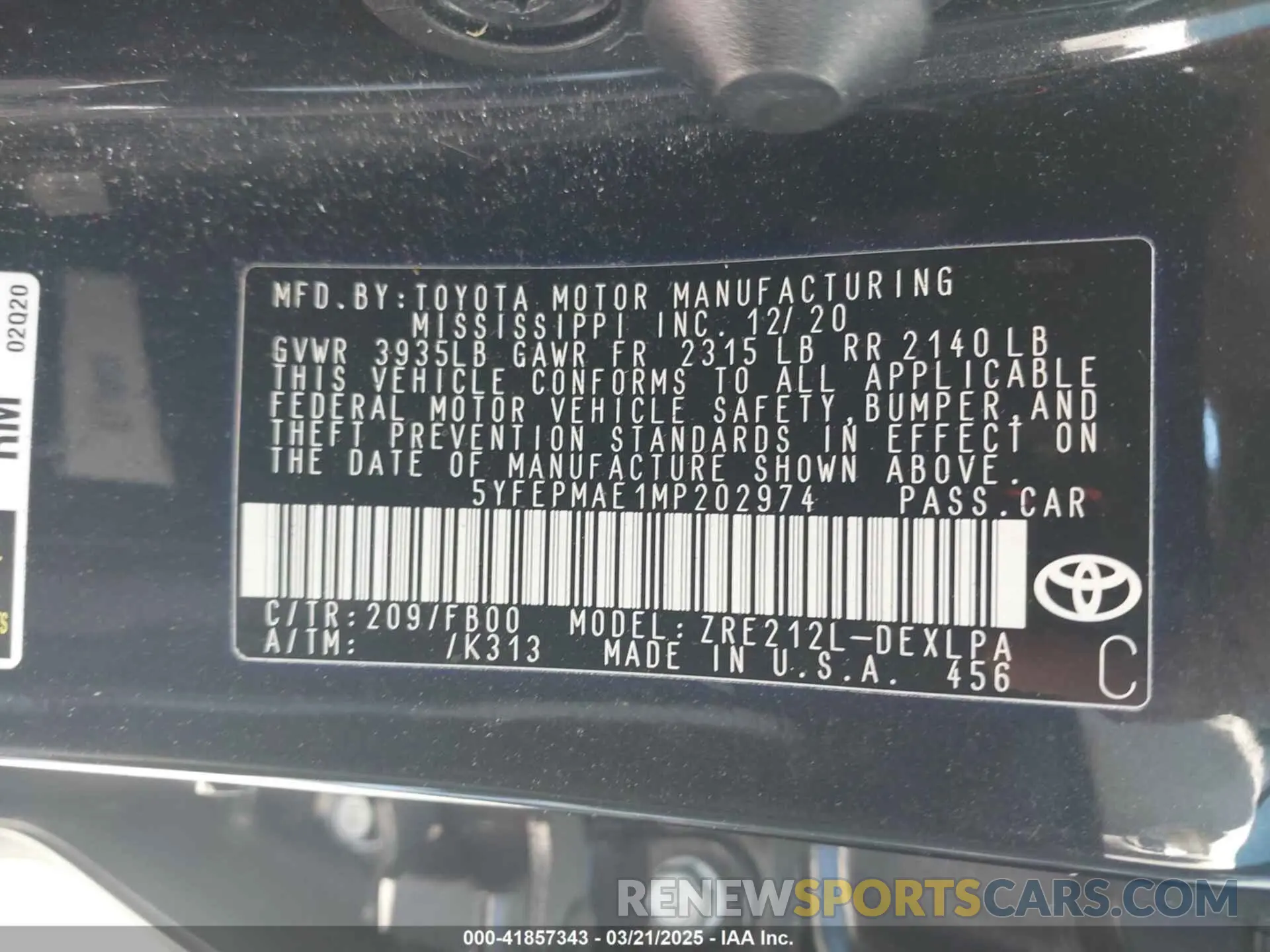 9 Photograph of a damaged car 5YFEPMAE1MP202974 TOYOTA COROLLA 2021