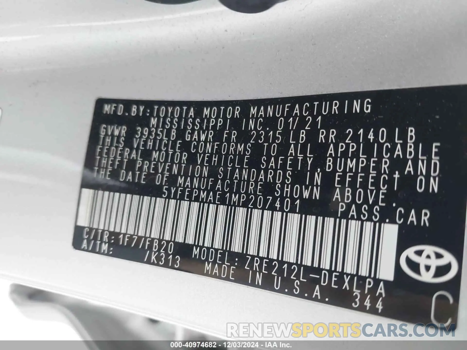 9 Photograph of a damaged car 5YFEPMAE1MP207401 TOYOTA COROLLA 2021