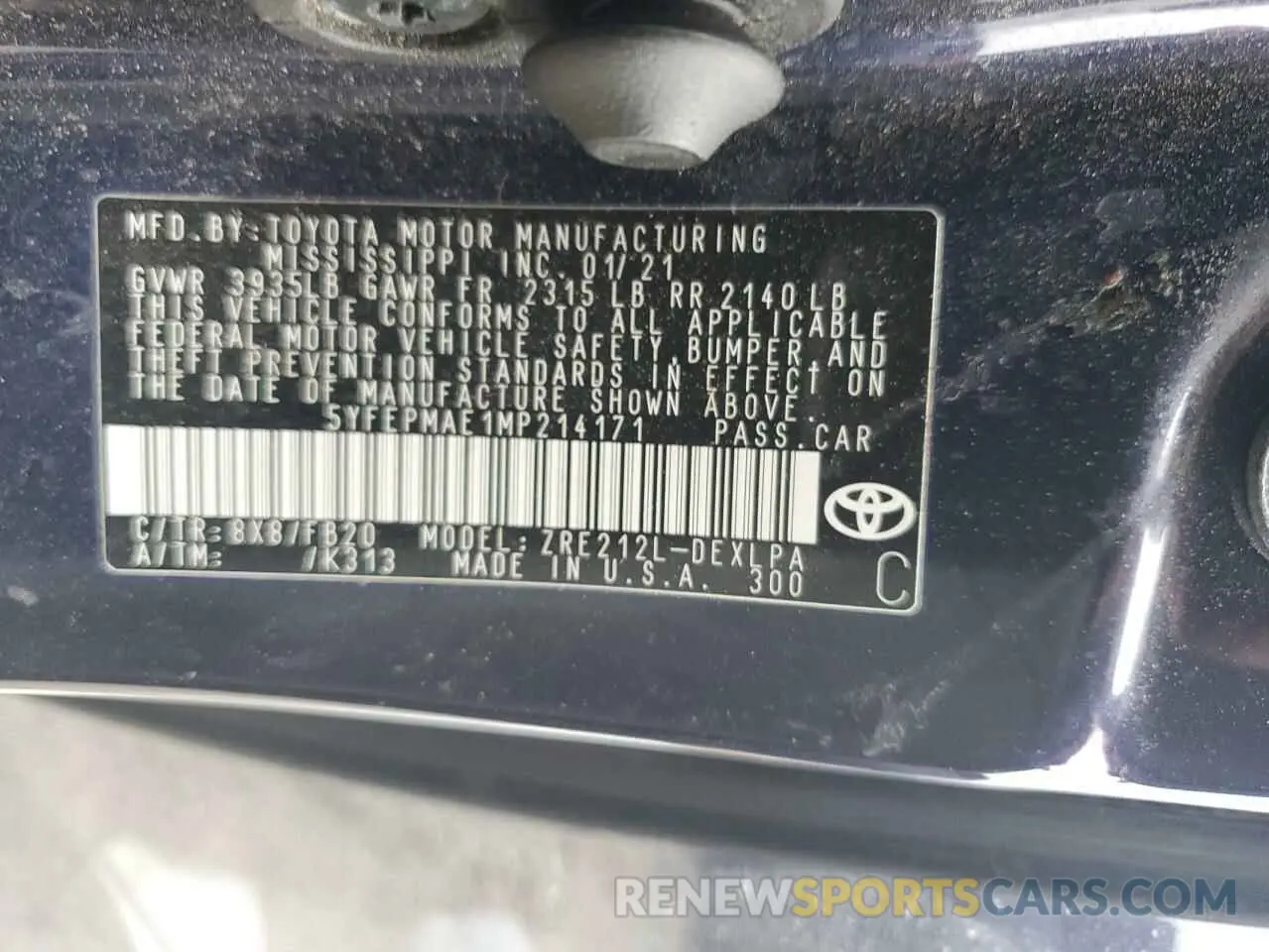 13 Photograph of a damaged car 5YFEPMAE1MP214171 TOYOTA COROLLA 2021