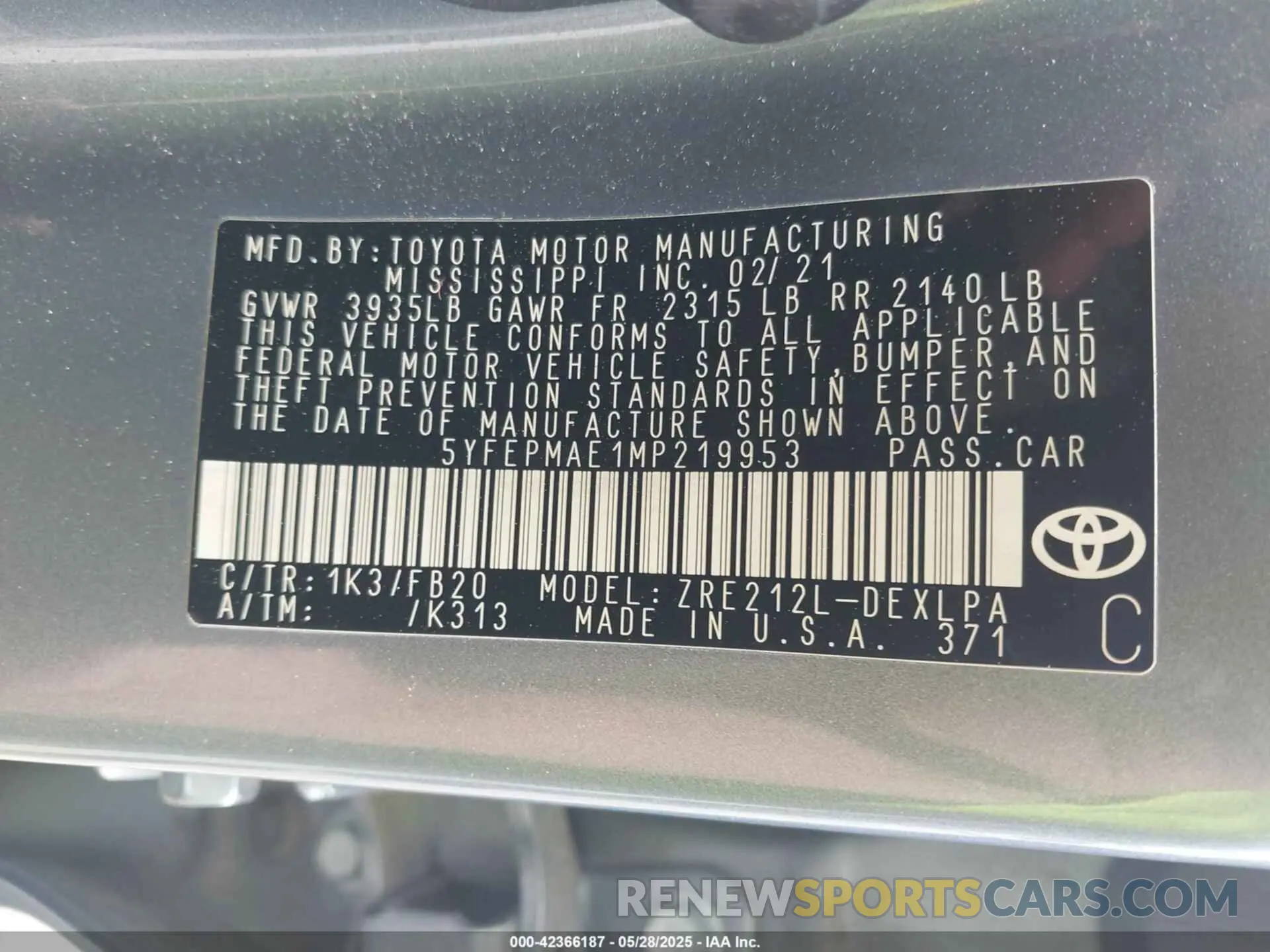 9 Photograph of a damaged car 5YFEPMAE1MP219953 TOYOTA COROLLA 2021